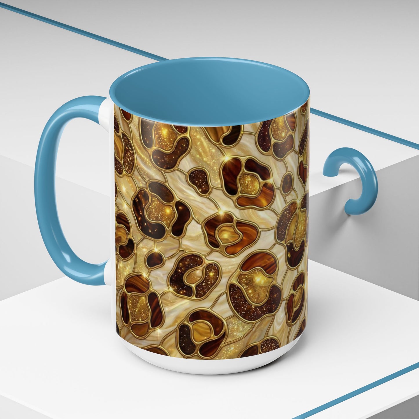Stained Glass Leopard Print Mug, Gold Cheetah Coffee Cup, Luxury Animal Print Gift, Glam Mosaic Tea Mug, Trendy Desk Decor For Her Gifts