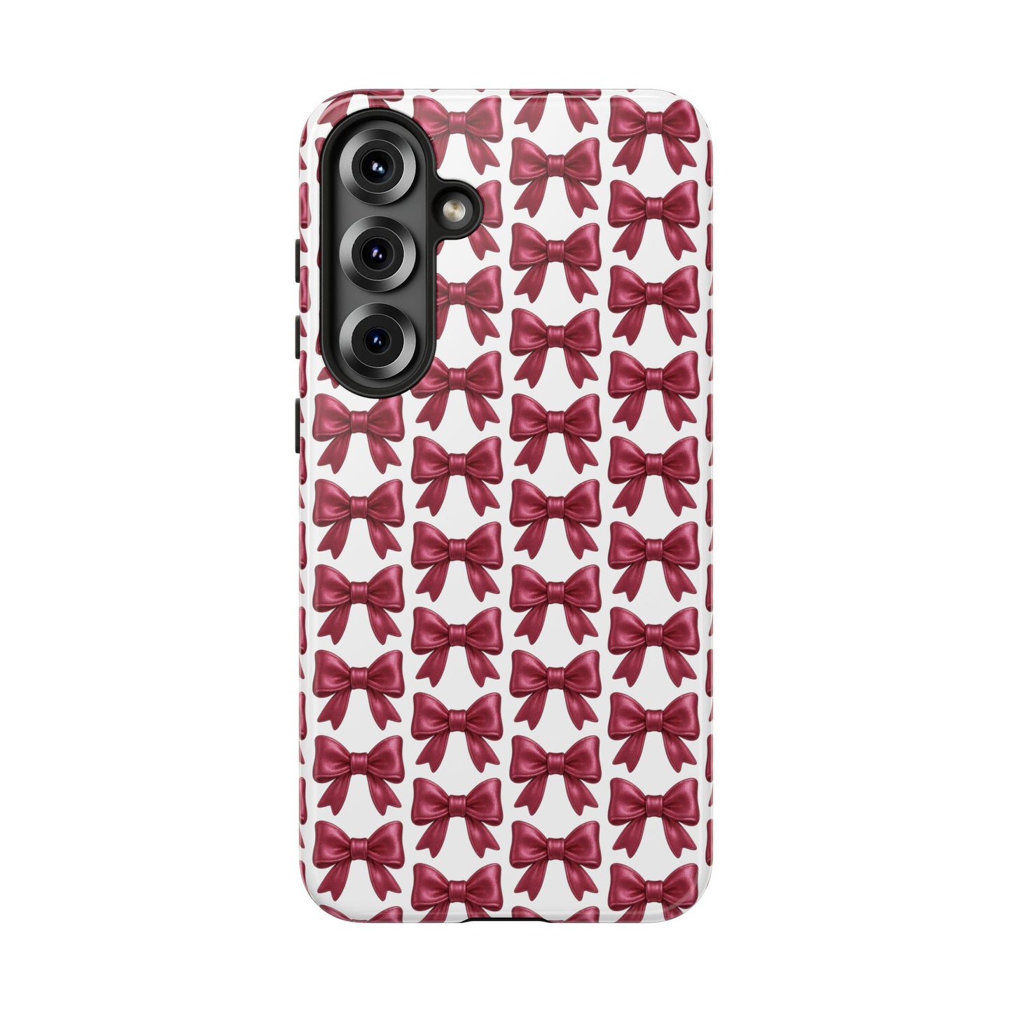 Coquette Samsung Case - Burgundy Bow Pattern Phone Cover, Girly Soft Aesthetic Gift, Cute Galaxy Case for Her