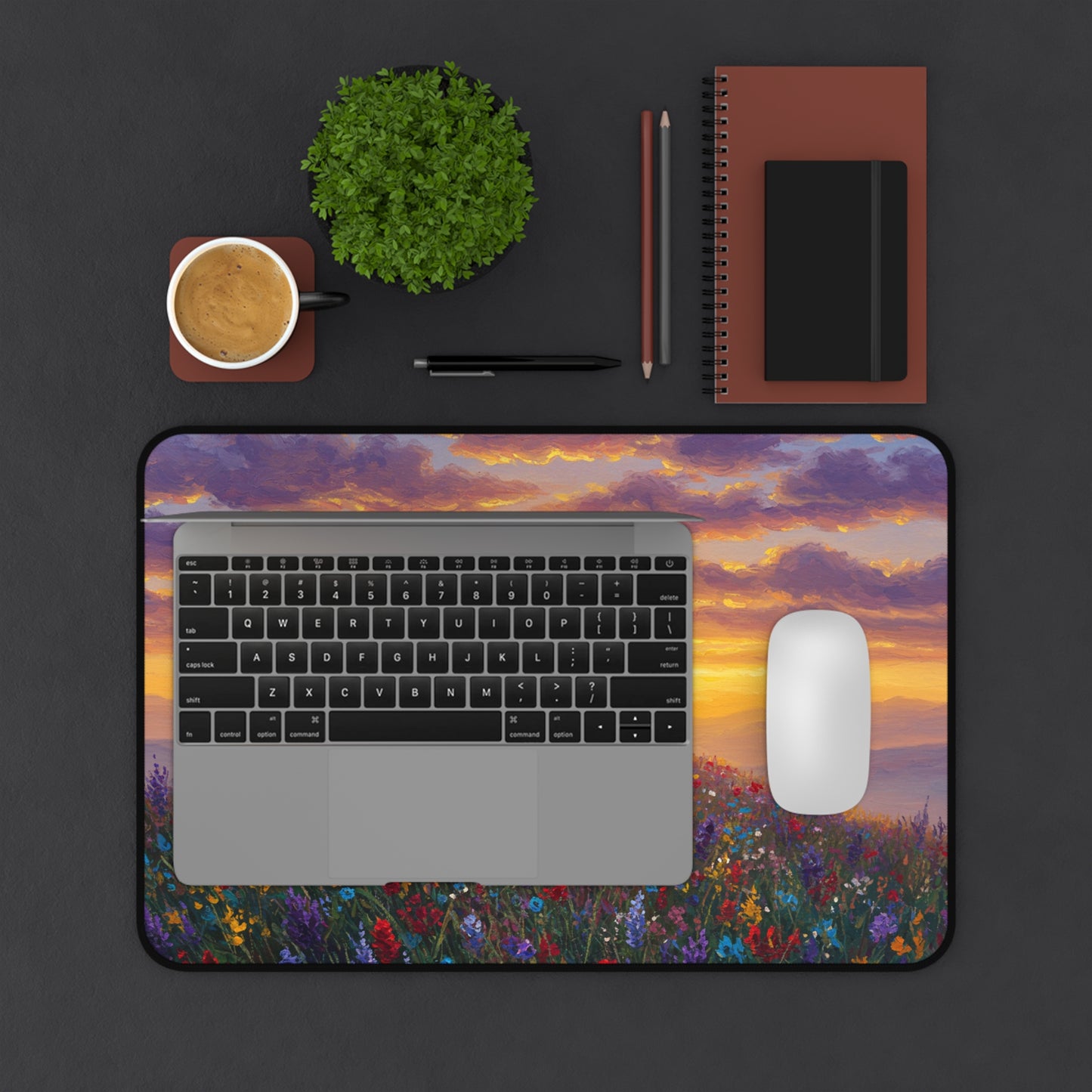 Desk Mat Mouse Pad - Cross on a Hill Monet Style Painting Christian Accessory Spiritual Mouse Pad Religious Desk Mat