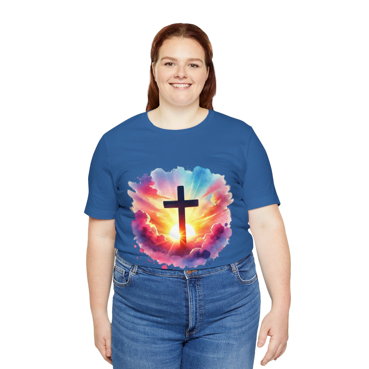 Faith Cross Sunburst Christian Tee | Inspirational Christian T-Shirt | Colorful Sunrise Cross Shirt | Faith Gifts for Women Men