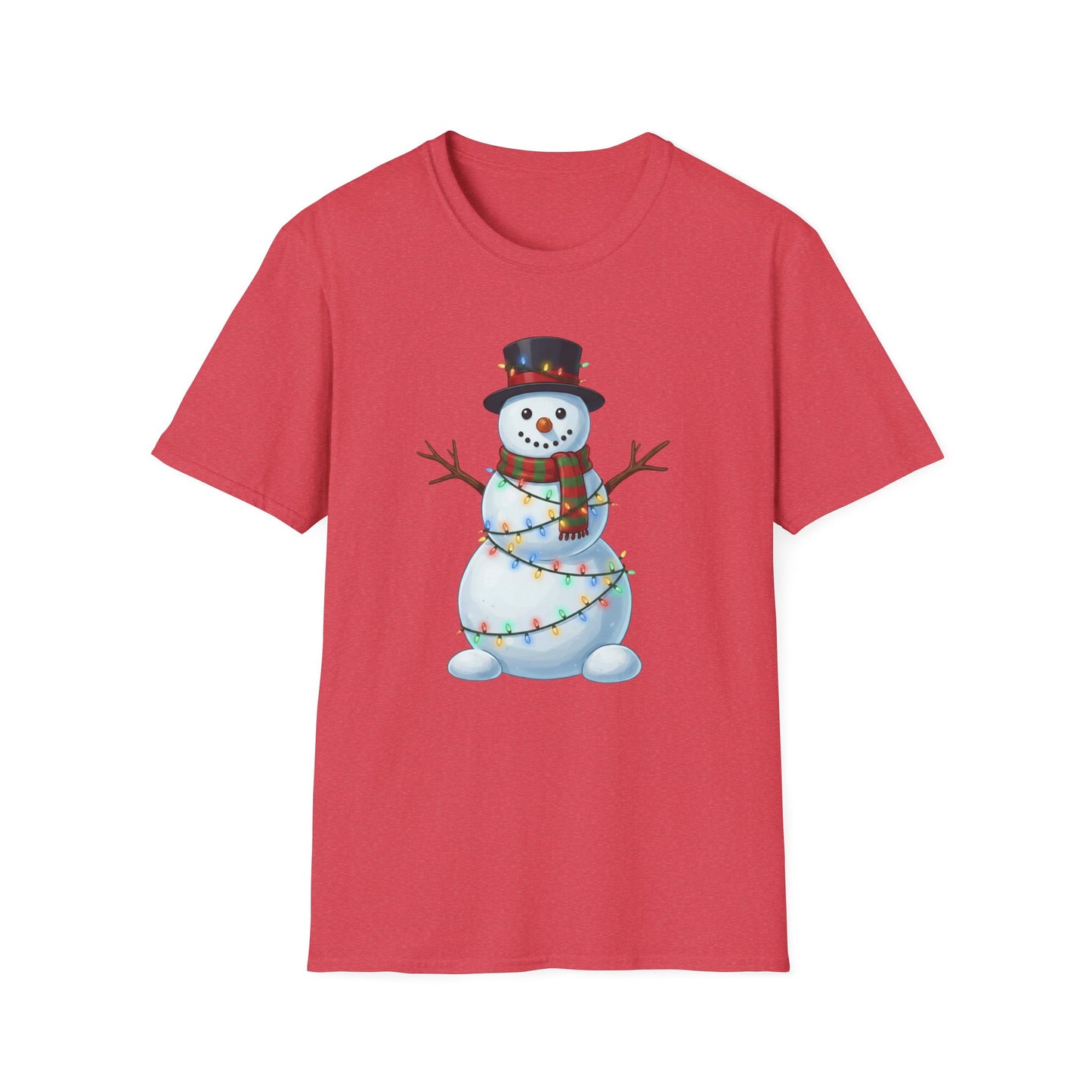 Cute Snowman Christmas Shirt, Snowman Wrapped in Christmas Lights Tee, Holiday Winter Snowman Top Hat Shirt, Funny Cozy Christmas T Shirt