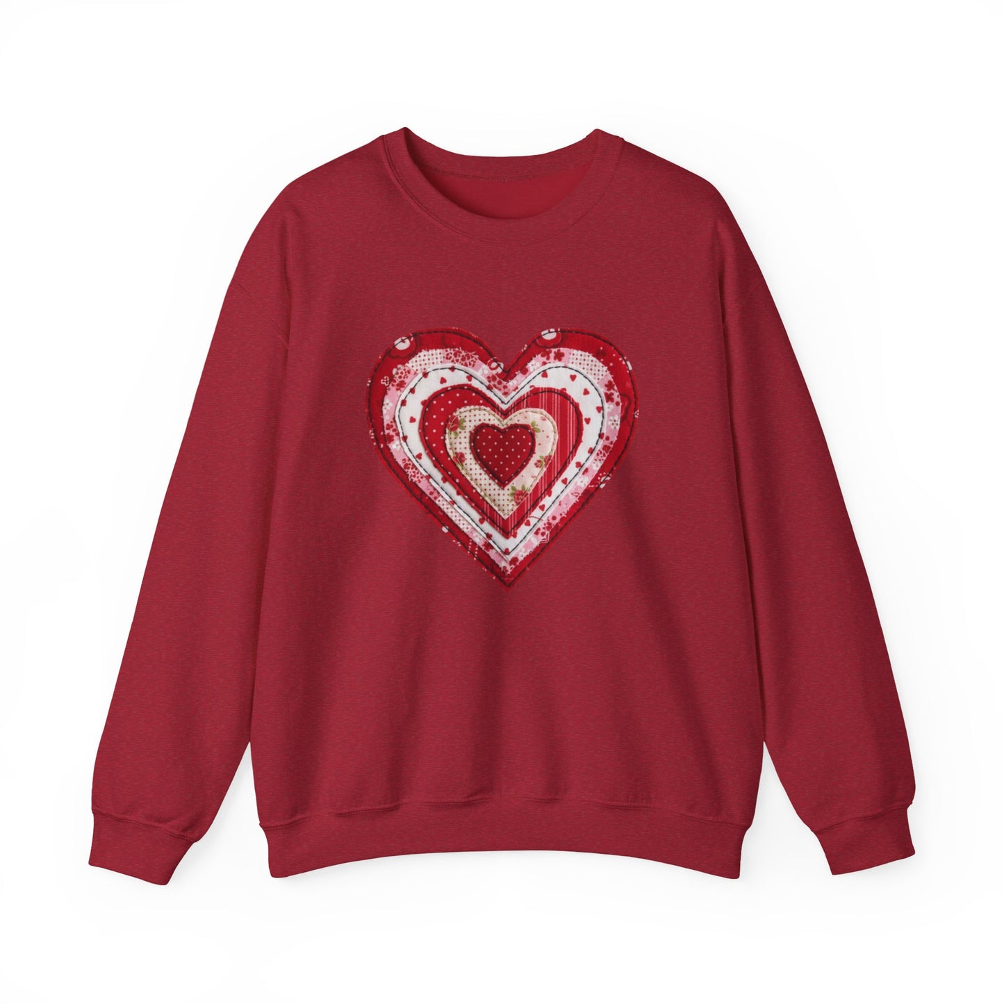 Faux Patchwork Heart Sweatshirt, Valentine Heart Shirt, Cute Valentine Gift, Retro Patchwork Crewneck, Cozy Love Sweater, Boho Heart Top