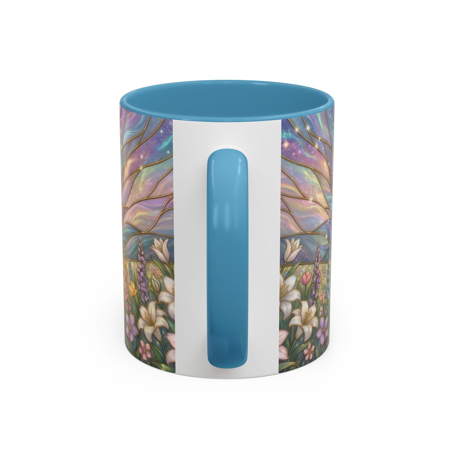 Stained Glass Cross Mug, Easter Lily Coffee Cup, Christian Religious Gift, Pastel Floral Faith Mug, Spring Believer Cup, Baptism Present