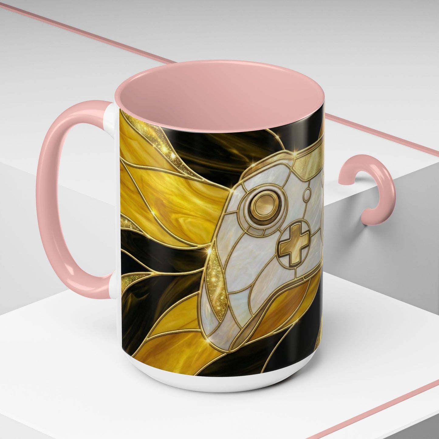 Stained Glass Gamer Mug, Gold Controller Coffee Cup, Video Game Gifts for Him, Gamer Boyfriend Gift, Teen Boy Gaming Mug, Desk Decor