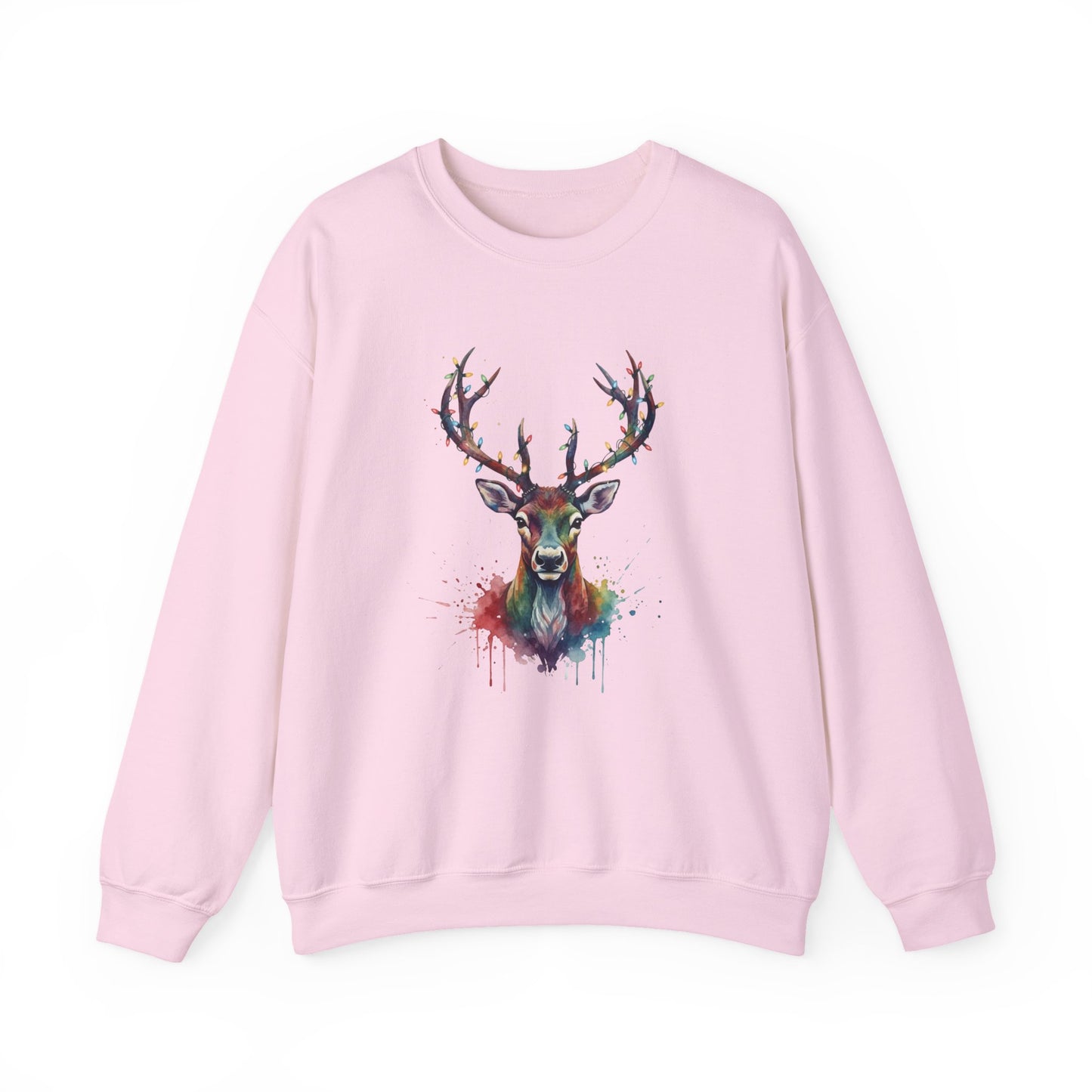 Colorful Reindeer Christmas Sweatshirt, Holiday Deer Lights Sweater, Watercolor Winter Crewneck, Festive Cozy Gift For Him Or Her