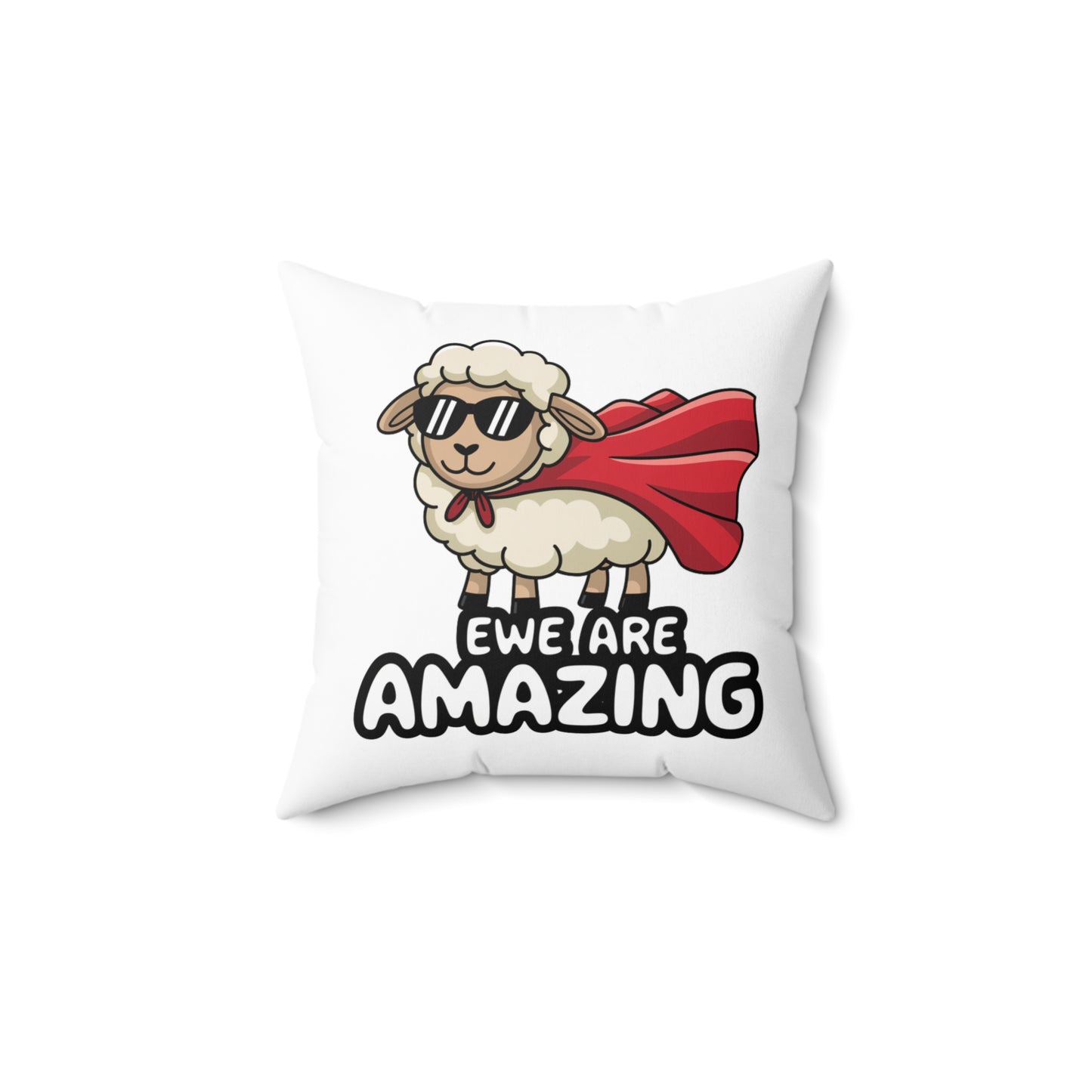Funny Sheep Throw Pillow – "Ewe Are Amazing" Cute Animal Pun Cushion, Superhero Sheep Gift, Farmhouse or Kids Room Decor