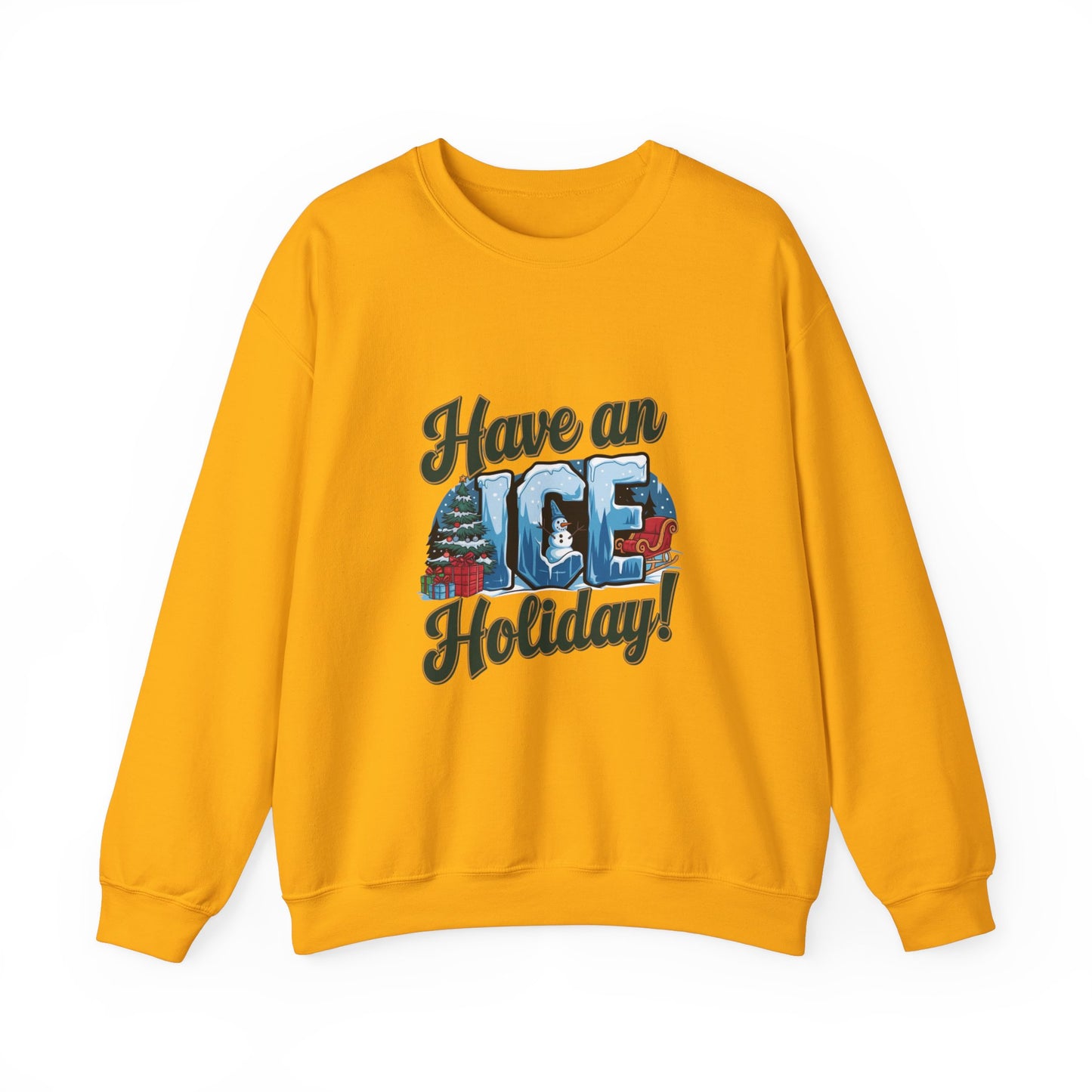 Have an ICE Holiday Christmas Sweatshirt, Funny Winter Pun Sweater, Cozy Unisex Crewneck, Cool Snowman Holiday Gift For Him Or Her