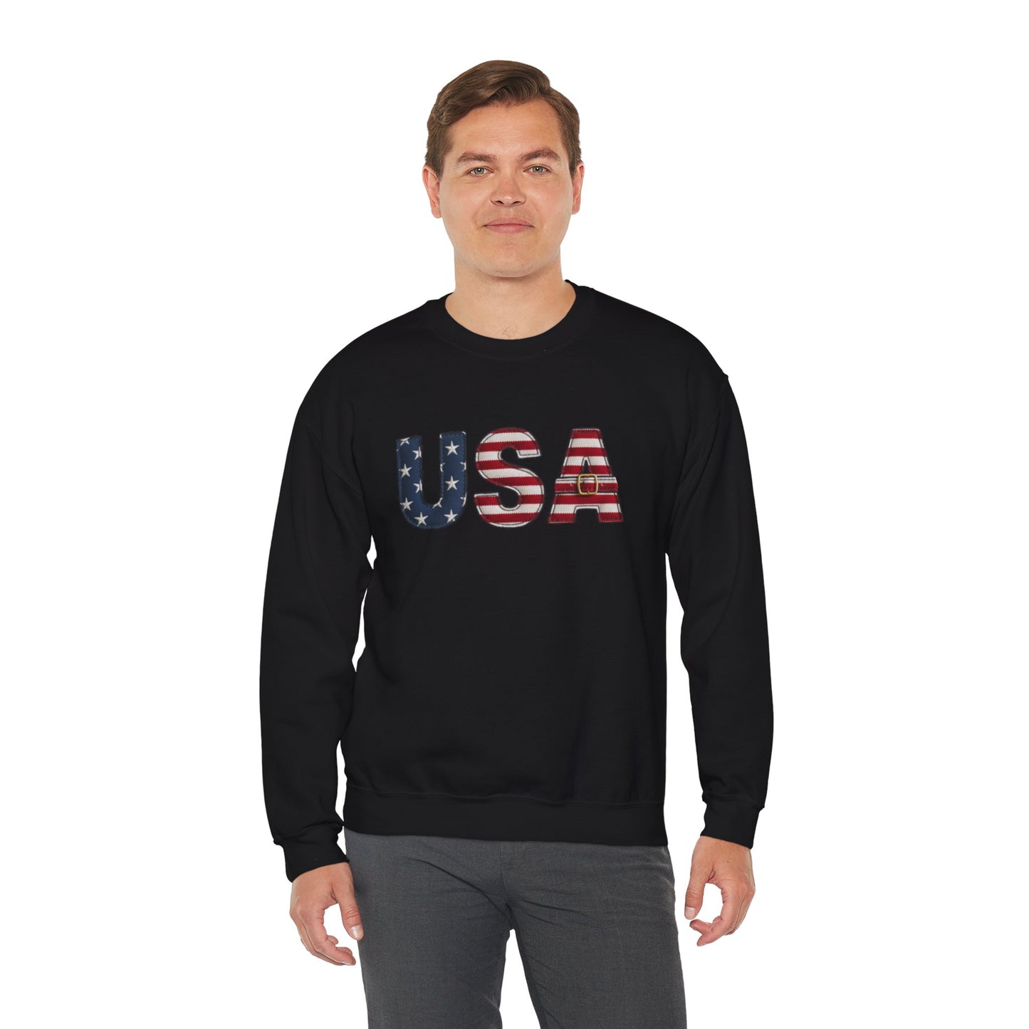 Faux Patchwork USA Sweatshirt, Patriotic Quilt Style Top, Rustic Americana Crewneck, 4th of July Shirt, Country USA Sweater, Vintage Flag Top