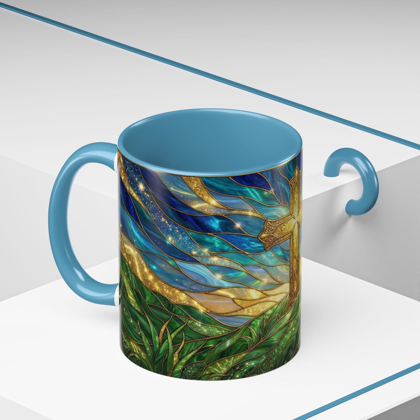 Christian Cross Mug, Stained Glass Cross Coffee Mug, Religious Gift For Christian, Faith Based Mug, Inspirational Bible Mug