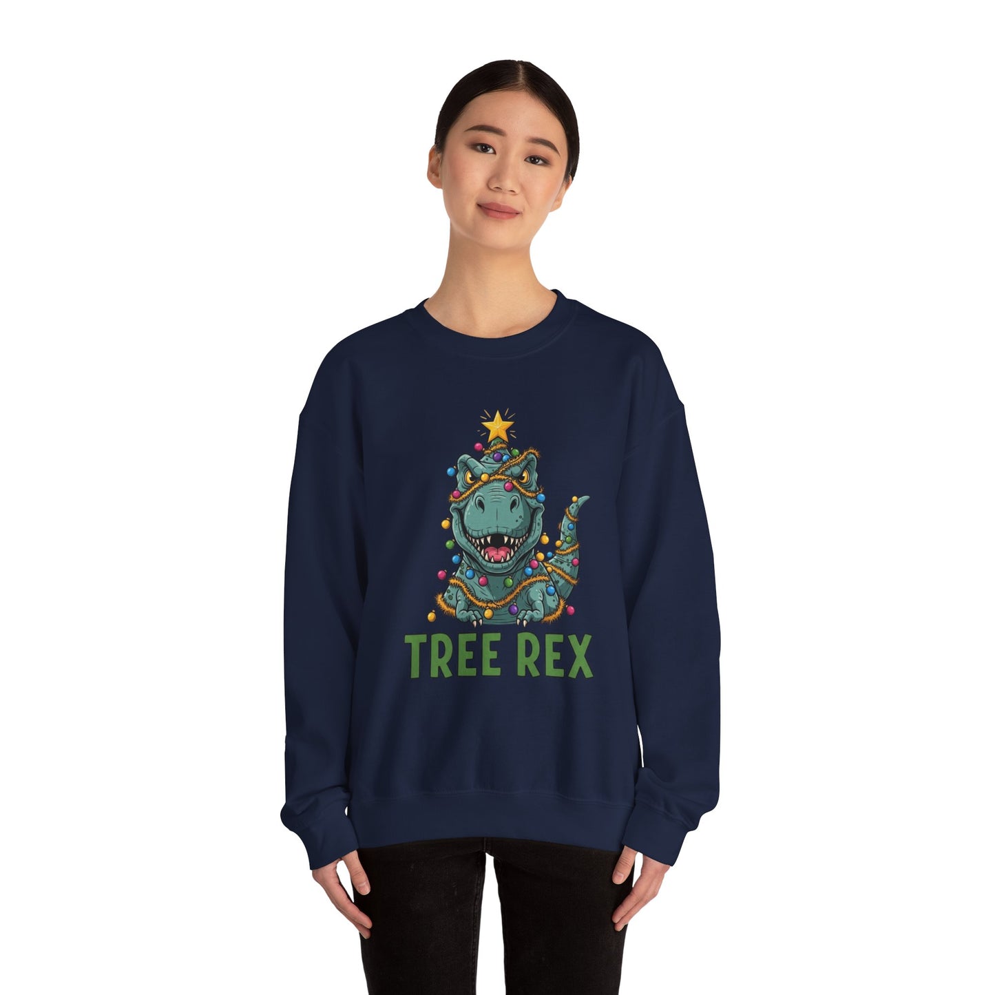 Tree Rex Christmas Sweatshirt, Funny Dinosaur Holiday Sweater, Cute T-Rex Christmas Crewneck, Festive Unisex Gift For Friends And Family