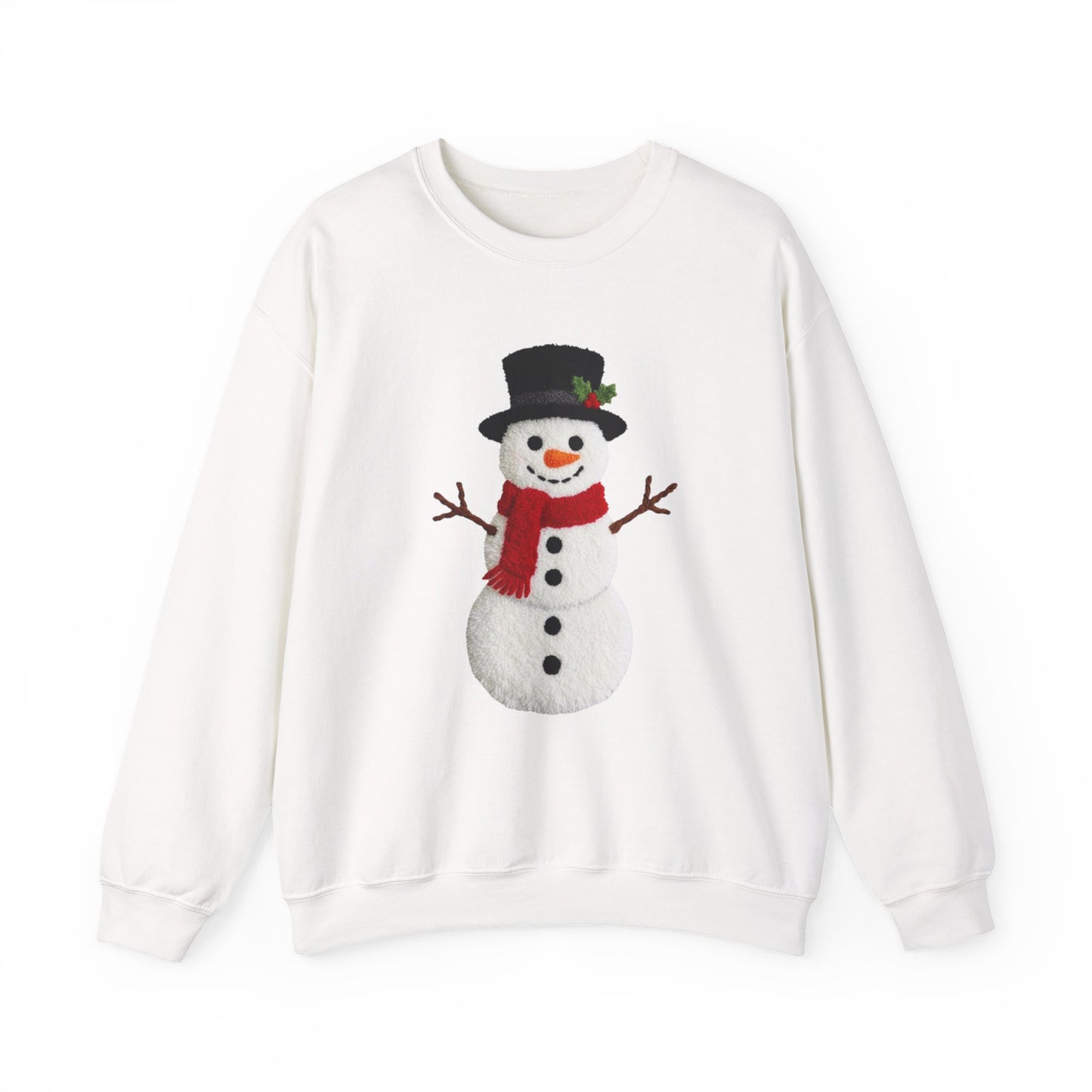 Faux Patchwork Crochet Snowman Sweatshirt, Winter Snowman Crewneck, Cozy Holiday Sweater, Christmas Sweatshirt, Festive Winter Shirt, unisex gift