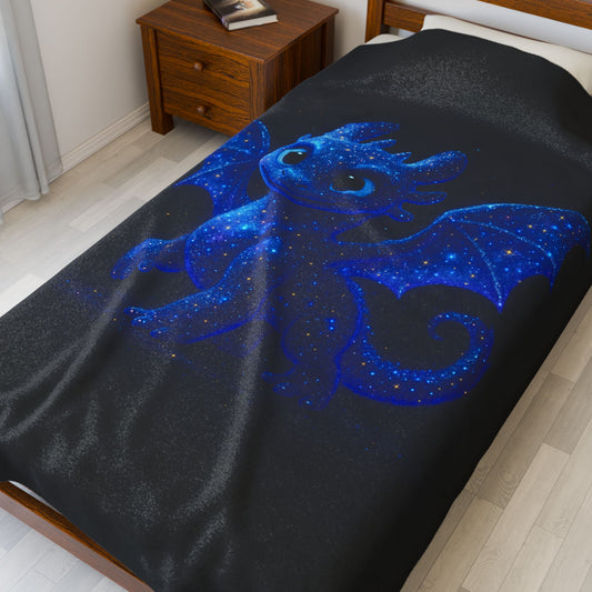 Galaxy Dragon Blanket - Cosmic Blue Fantasy Throw for Kids, Teens & Adults | Soft Plush Bed Decor | Dragon Lover Gift Idea