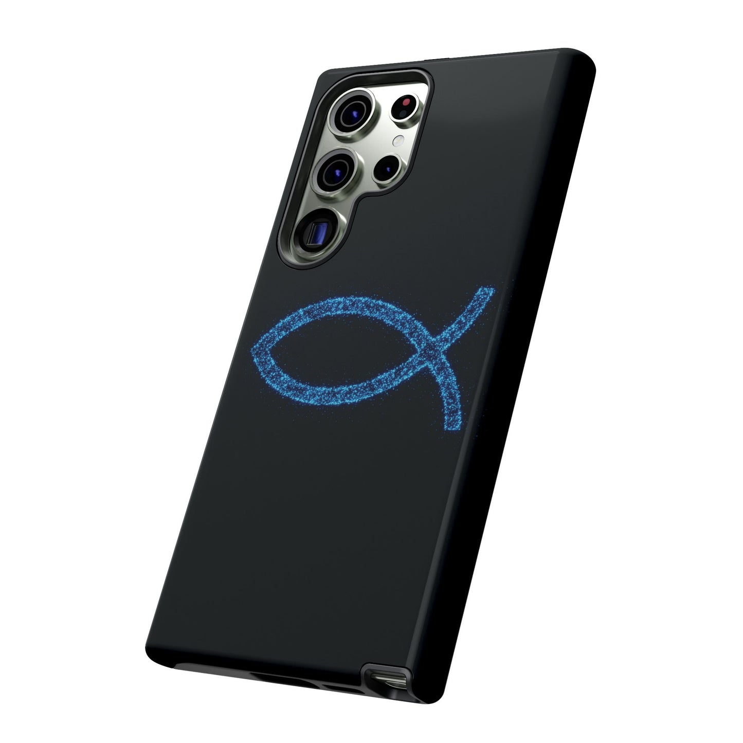 Blue Glitter Fish Symbol Samsung Phone Case - Durable & Stylish for Faith Enthusiasts