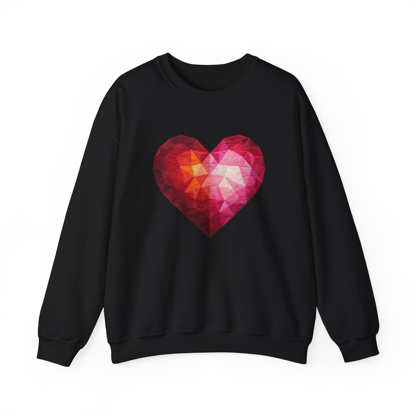 Faux Patchwork Heart Sweatshirt, Geometric Heart Sweater, Cute Valentines Sweatshirt, Cozy Pink Heart Crewneck, Winter Heart Pullover