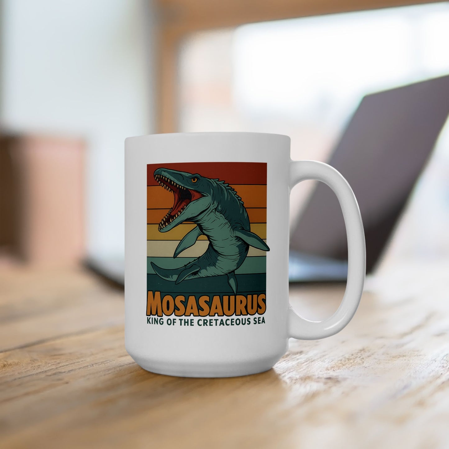 Retro Mosasaurus Mug - Ocean Beast Ceramic Coffee Cup 11oz/15oz | Jurassic Sea Monster Gift for Dinosaur Lovers Marine Mug