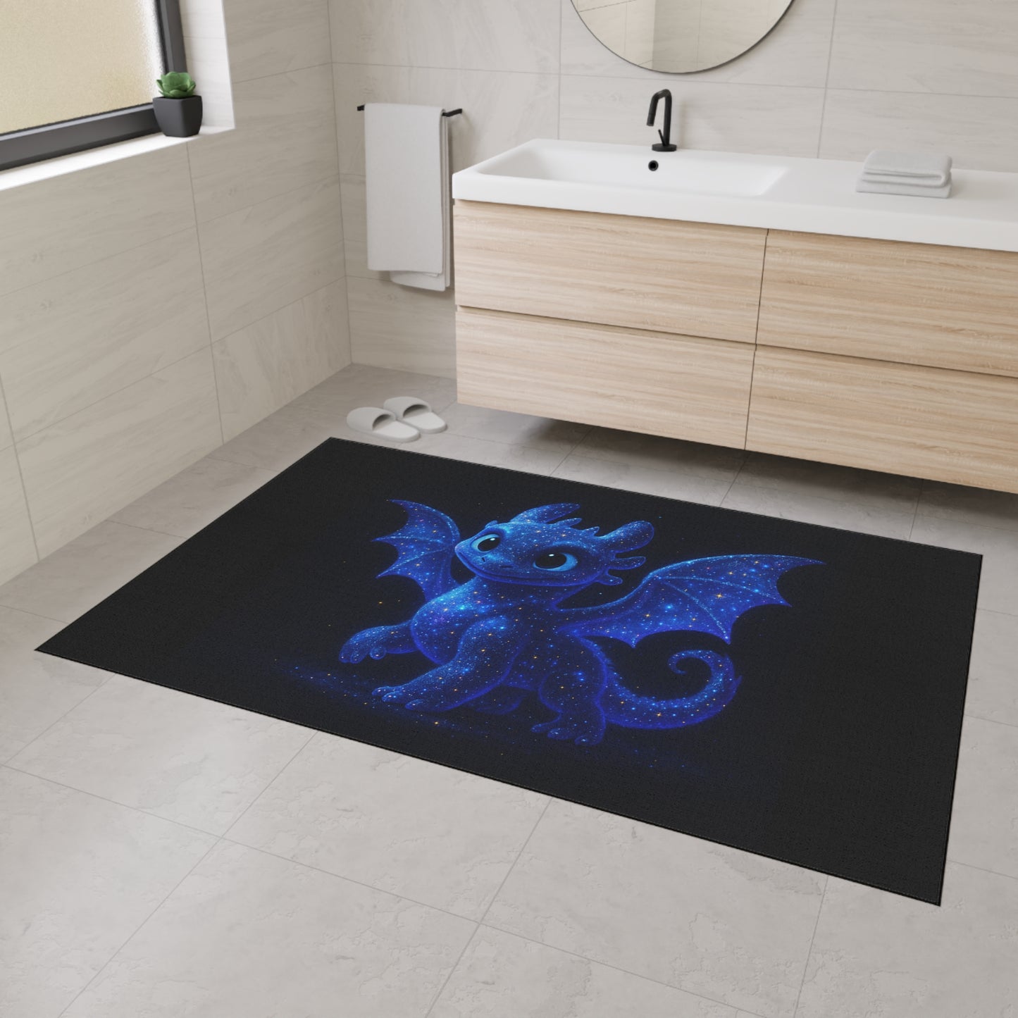 Galaxy Baby Dragon Floor Mat | Fantasy Dragon Rug for Kids Room, Nursery, Gamer Decor | Cute Creature Doormat for Entryway or Bedroom
