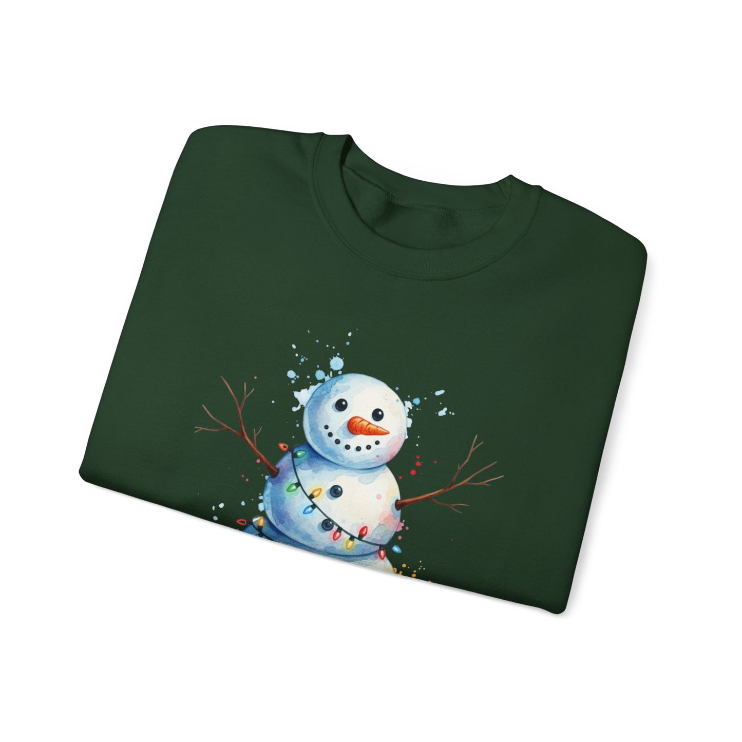 Watercolor Snowman Christmas Sweatshirt, Cute Snowman Crewneck for Winter, Holiday Lights Snowman Sweater, Cozy Unisex Christmas Gift