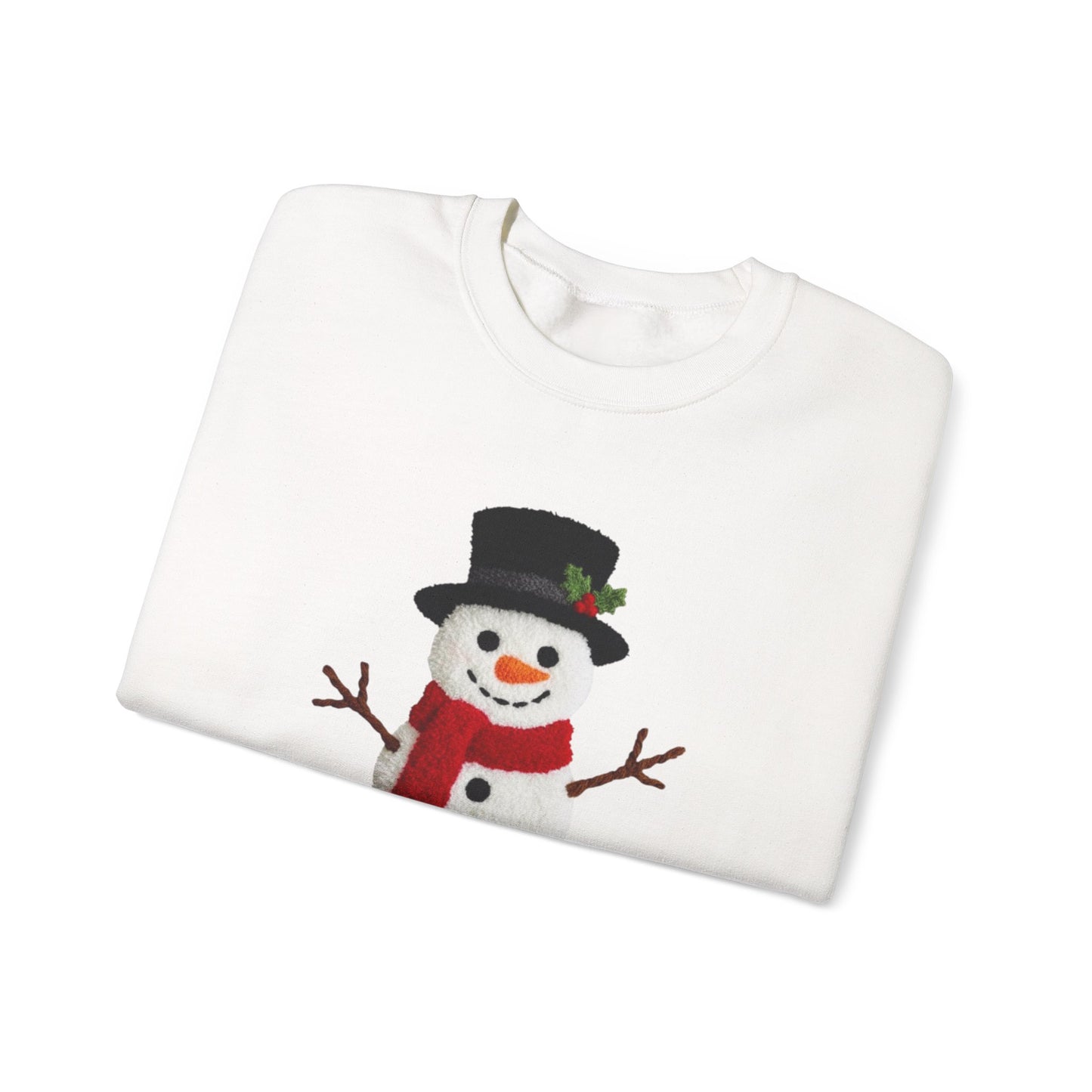 Faux Patchwork Crochet Snowman Sweatshirt, Winter Snowman Crewneck, Cozy Holiday Sweater, Christmas Sweatshirt, Festive Winter Shirt, unisex gift