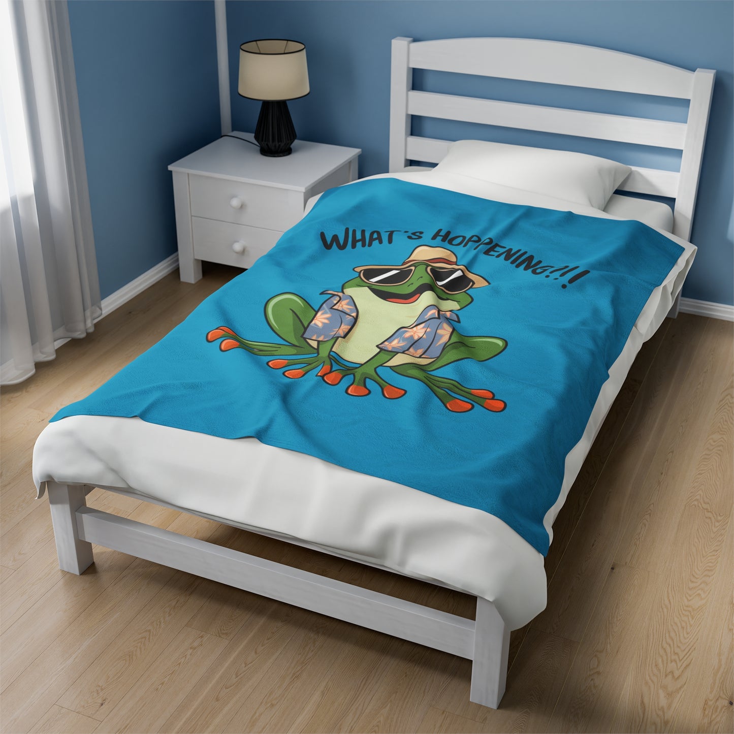 Plush Blanket - Frog What's Hoppening Pun Design