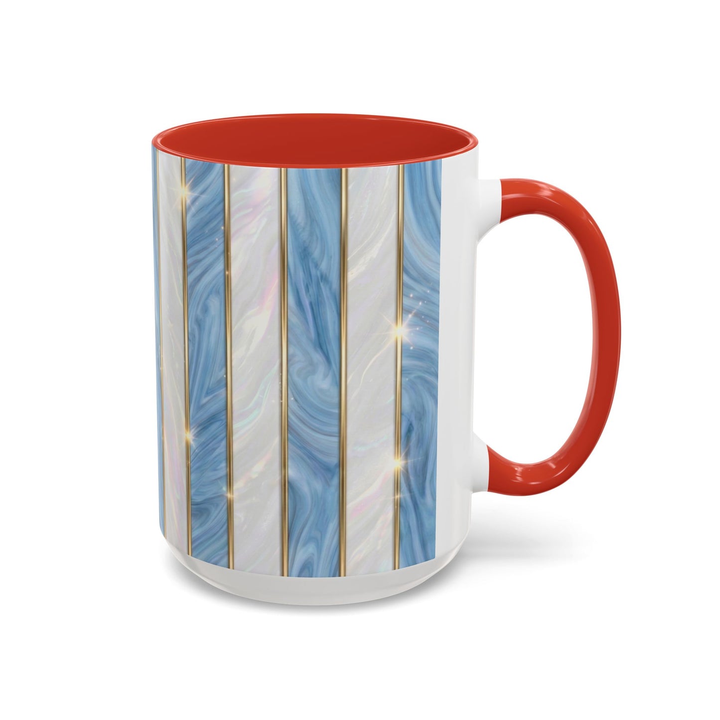 Faux Stained Glass Mug, Blue Pearlescent Coffee Cup, Art Deco Stained Glass Decor, Elegant Gold Stripe Teacup, Unique Art Gift For Her