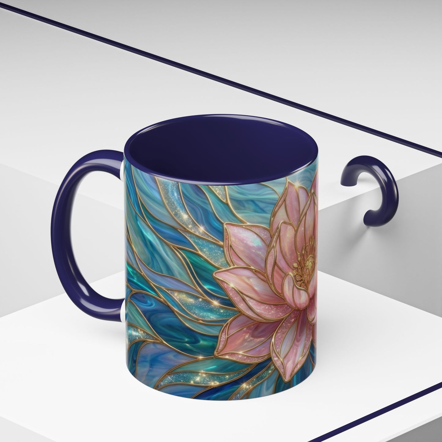 Pink Lotus Flower Mug, Stained Glass Style Coffee Cup, Spiritual Zen Gift For Women, Yoga Lover Tea Mug, Meditation Boho Floral Drinkware