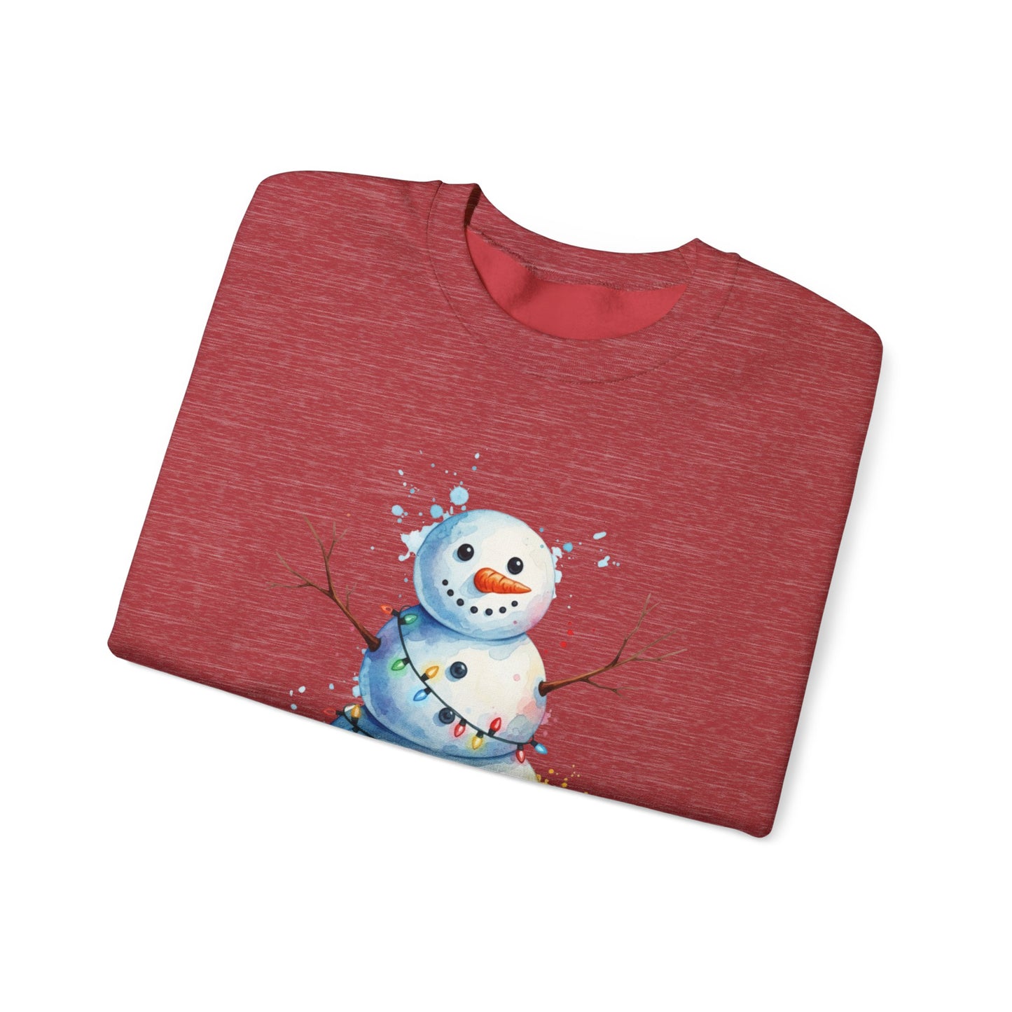 Watercolor Snowman Christmas Sweatshirt, Cute Snowman Crewneck for Winter, Holiday Lights Snowman Sweater, Cozy Unisex Christmas Gift