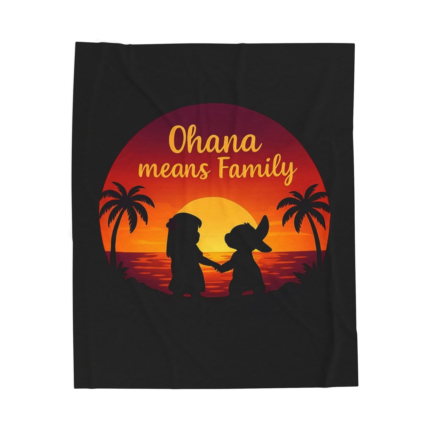 Ohana Means Family Blanket – Hawaiian Sunset Throw, Tropical Bedding, Stitch-Inspired Gift