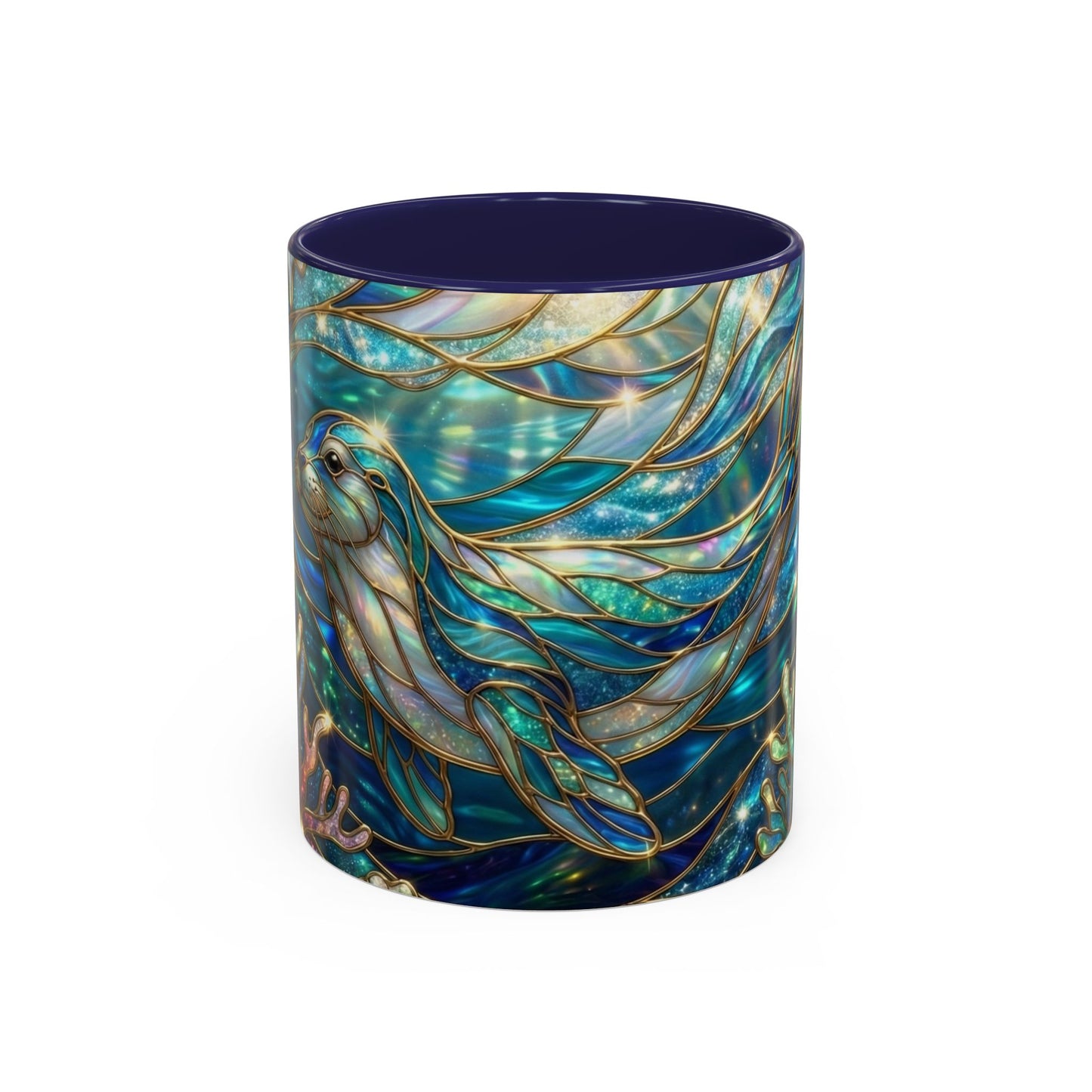 Seal Coffee Mug, Stained Glass Seal Mug, Cute Ocean Animal Art Mug, Marine Life Gift, Unique Ceramic Coffee Cup, 11oz 15oz Wildlife Mug