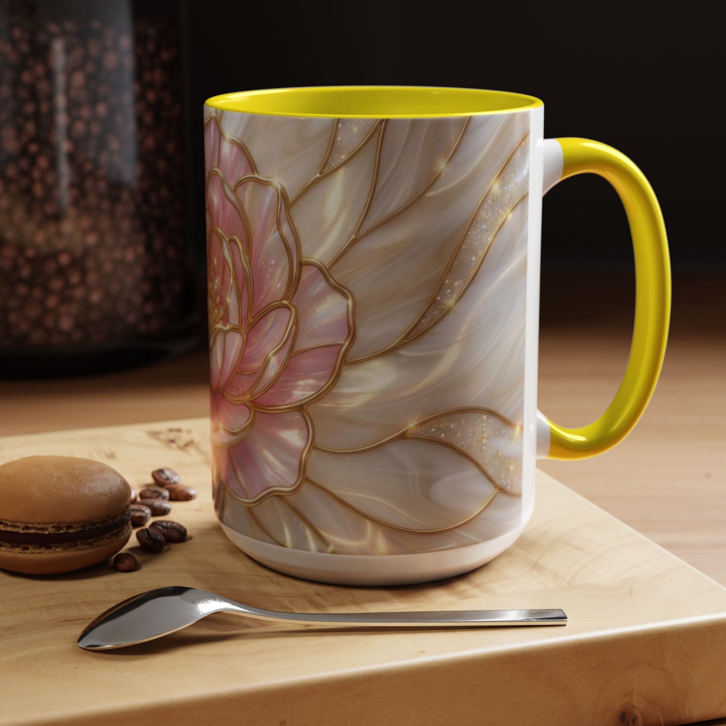 Pink Peony Stained Glass Mug, Gold Floral Coffee Cup, Elegant Flower Gift For Her, Fairycore Tea Cup, Mothers Day Present, Pearl Art Decor