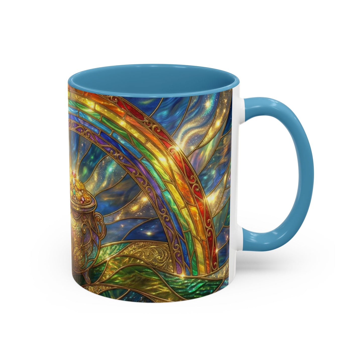 Stained Glass Pot of Gold Mug, Rainbow Coffee Cup, St Patricks Day Gift, Magical Fantasy Tea Mug, Celestial Drinkware, Lucky Irish Gift
