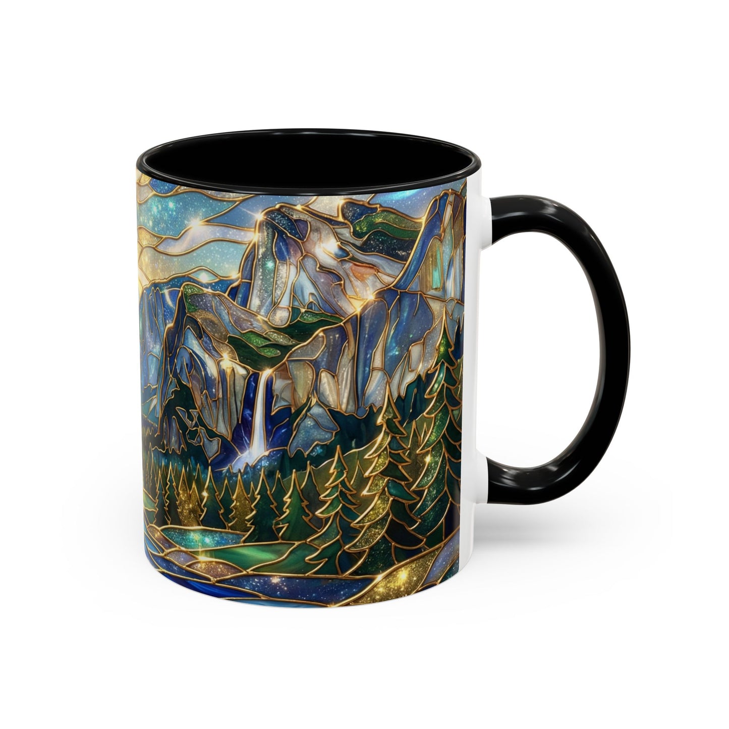 Stained Glass Yosemite Mug, Yosemite Mountain Coffee Cup, Waterfall Landscape Art Mug, Scenic Nature Mug, Yosemite Gift, Outdoor Lover Gift