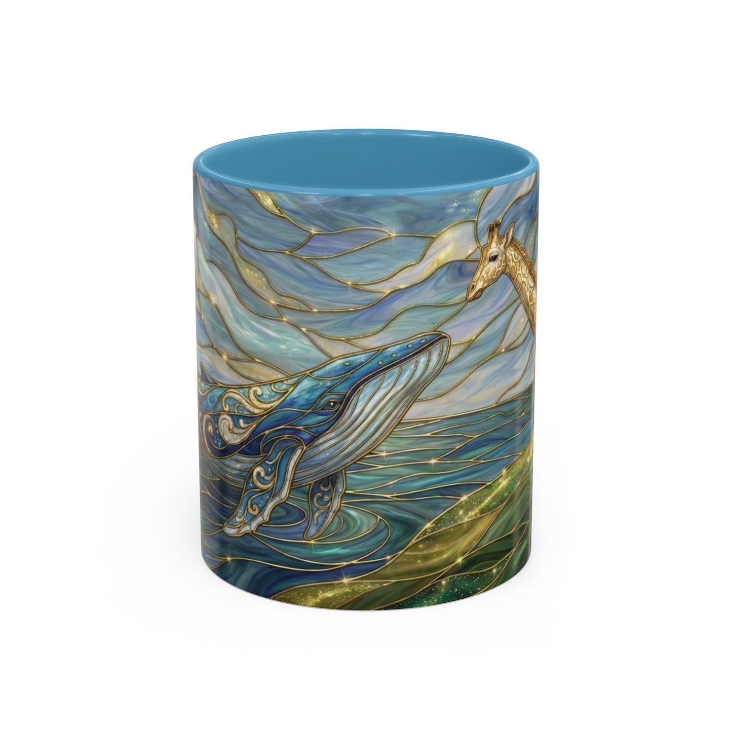 Whimsical Whale & Giraffe Accent Coffee Mug — Artistic Ocean-Sky Illustration (11/15oz)