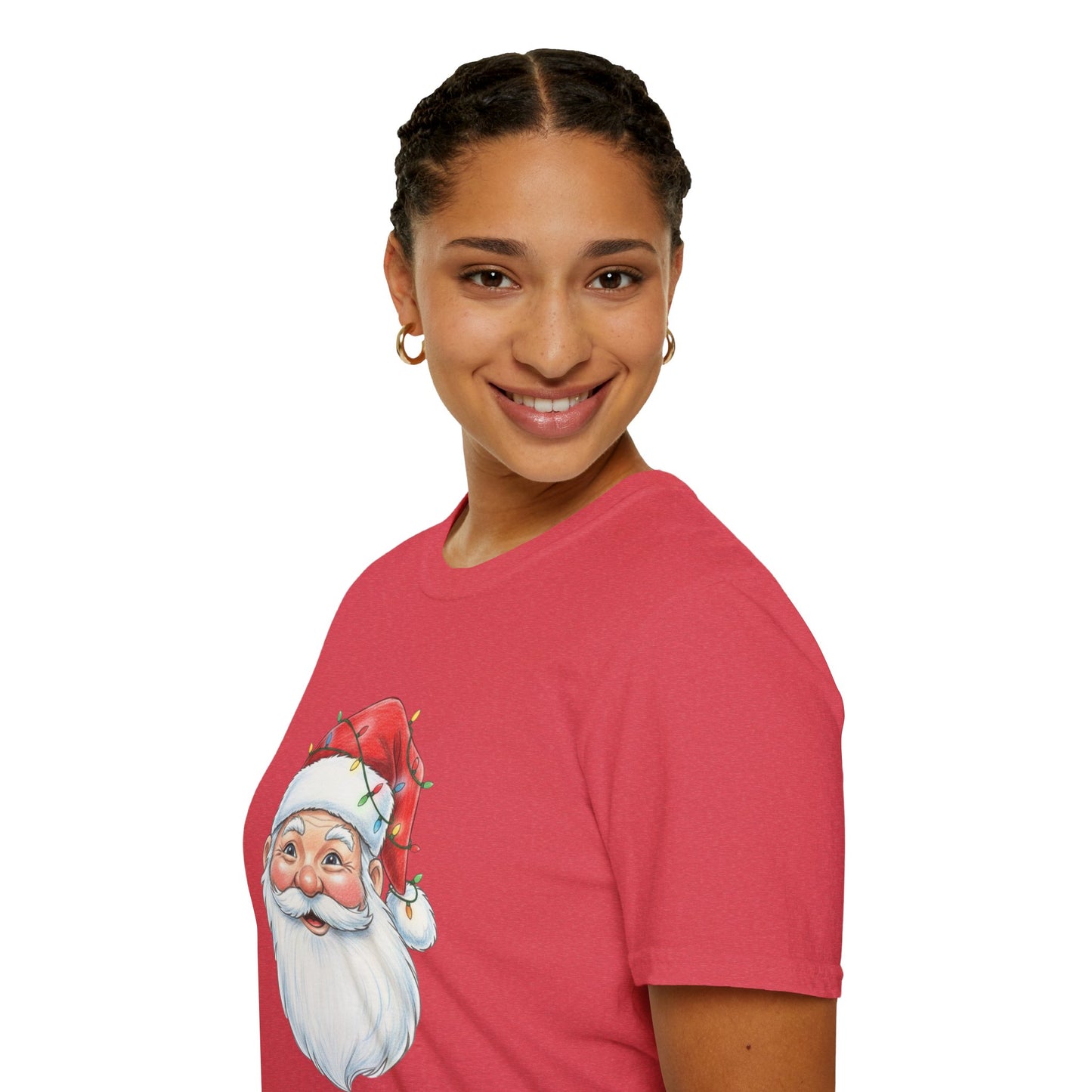 Santa Face Christmas Shirt, Vintage Santa T-Shirt, Santa With Christmas Lights Tee, Cute Christmas Graphic Tee, Holiday Santa Claus Shirt