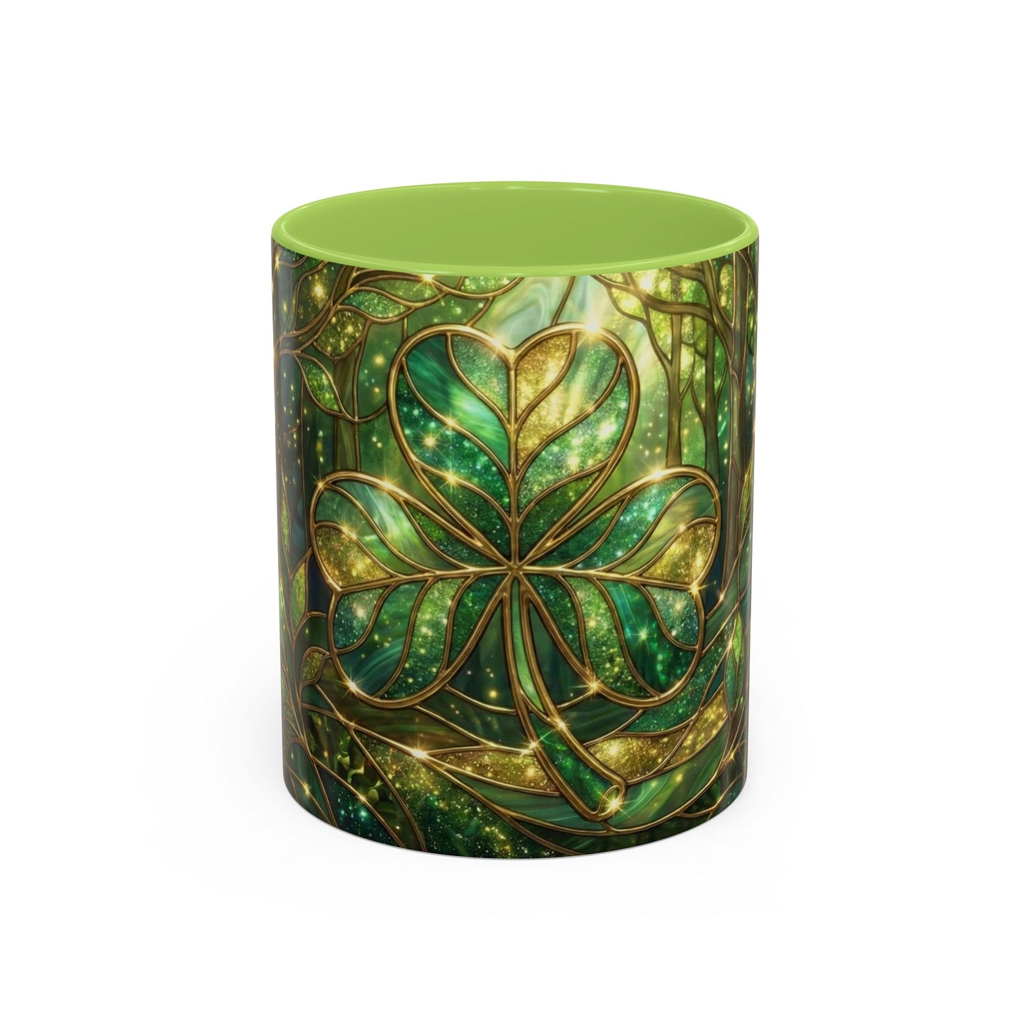 Stained Glass Shamrock Mug, Celtic Irish Coffee Cup, Green Stained Glass Mug, Shamrock Art Mug, St Patrick’s Day Gift