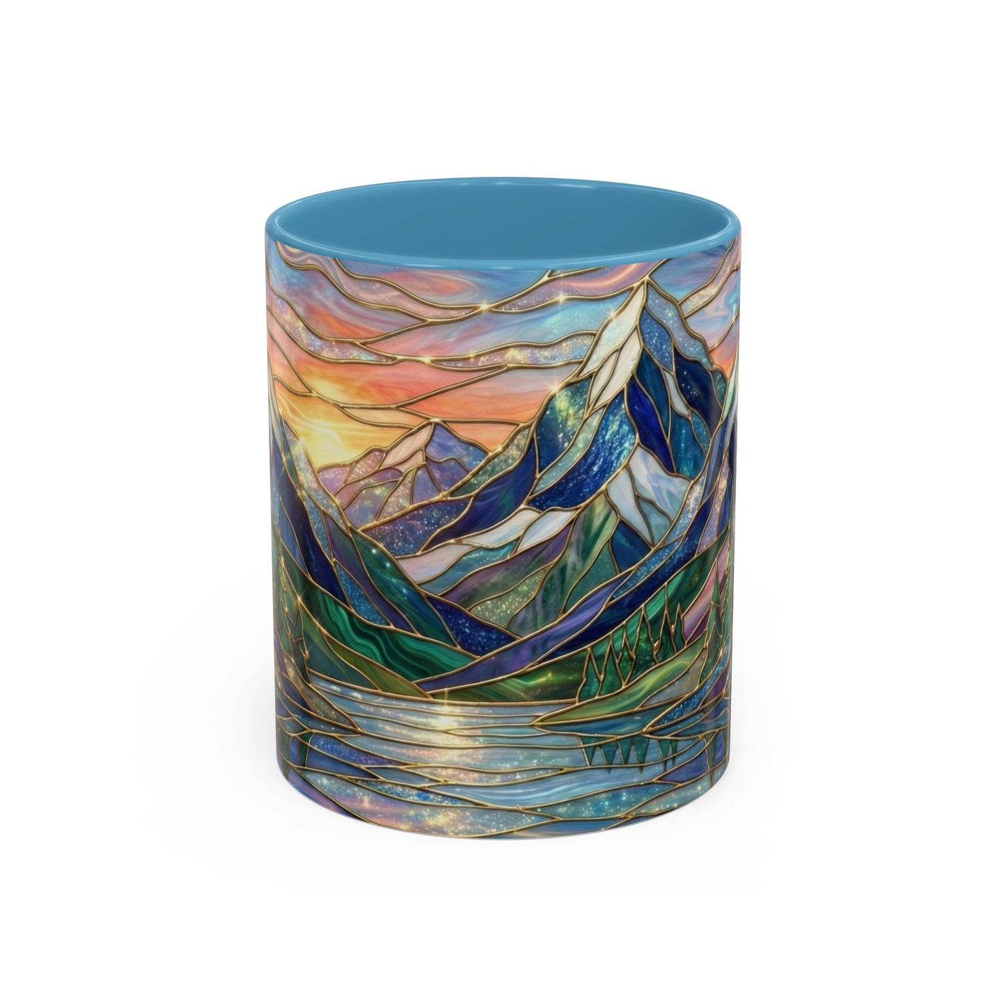 Stained Glass Mountain Mug, Sunset Mountain Landscape Coffee Cup, Nature Ceramic Mug With Forest And River, 11oz 15oz Gift