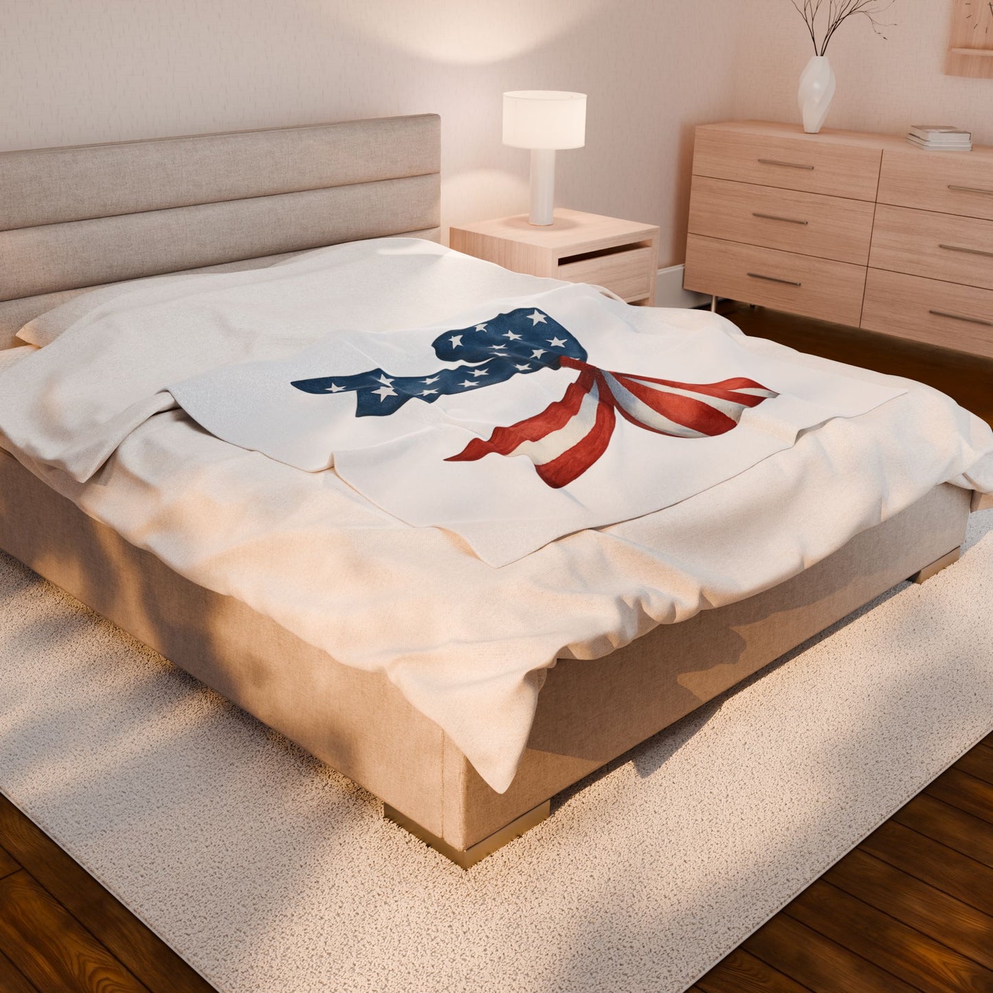 Patriotic Bow USA Blanket | 4th of July Throw | American Flag Blanket | USA Stars Stripes Decor | Cozy Fourth of July Gift | USA Home Decor