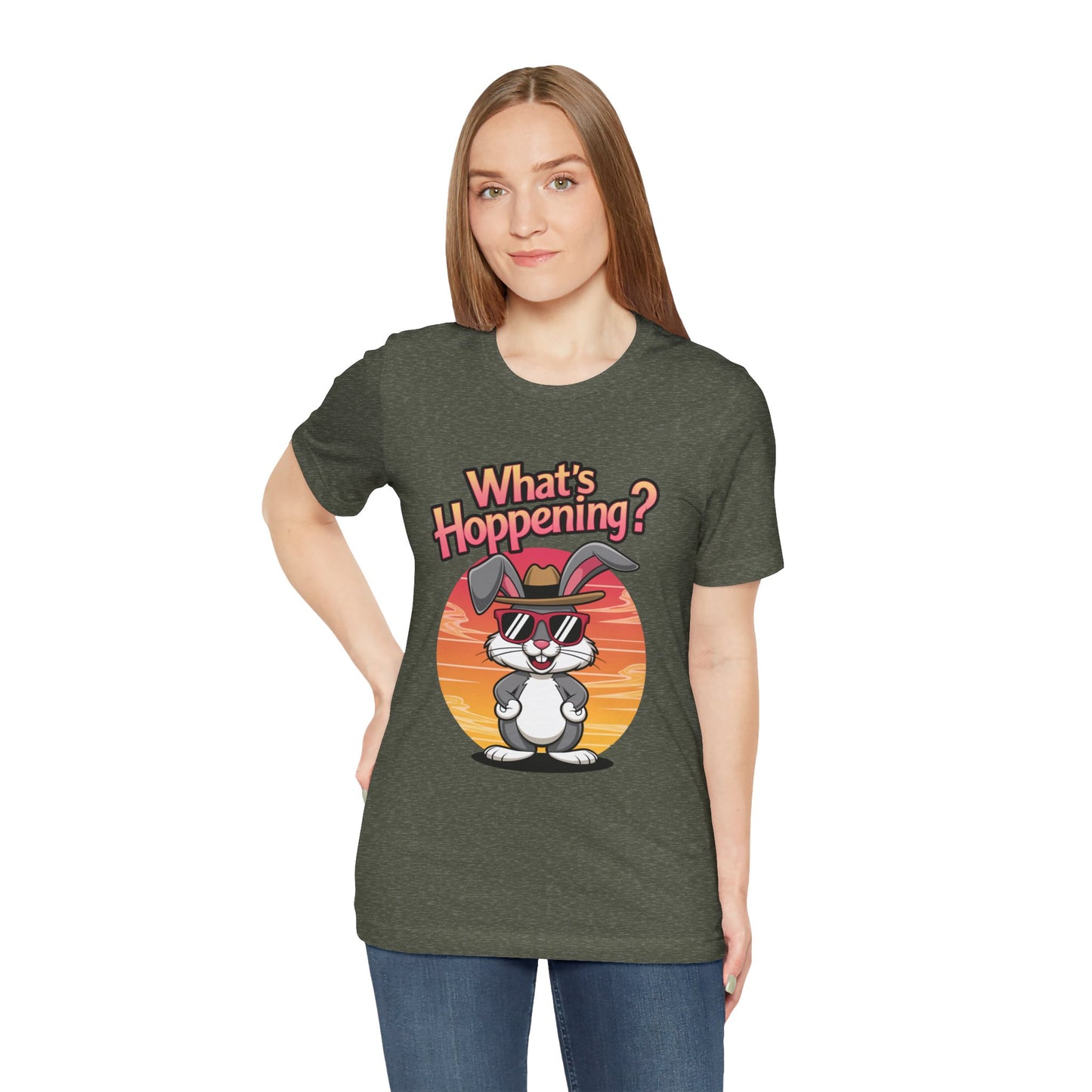 What’s Hoppening Funny Bunny Shirt – Cute Rabbit Pun T-Shirt – Sunset Graphic Tee for Animal Lovers, Easter, and Pun Enthusiasts