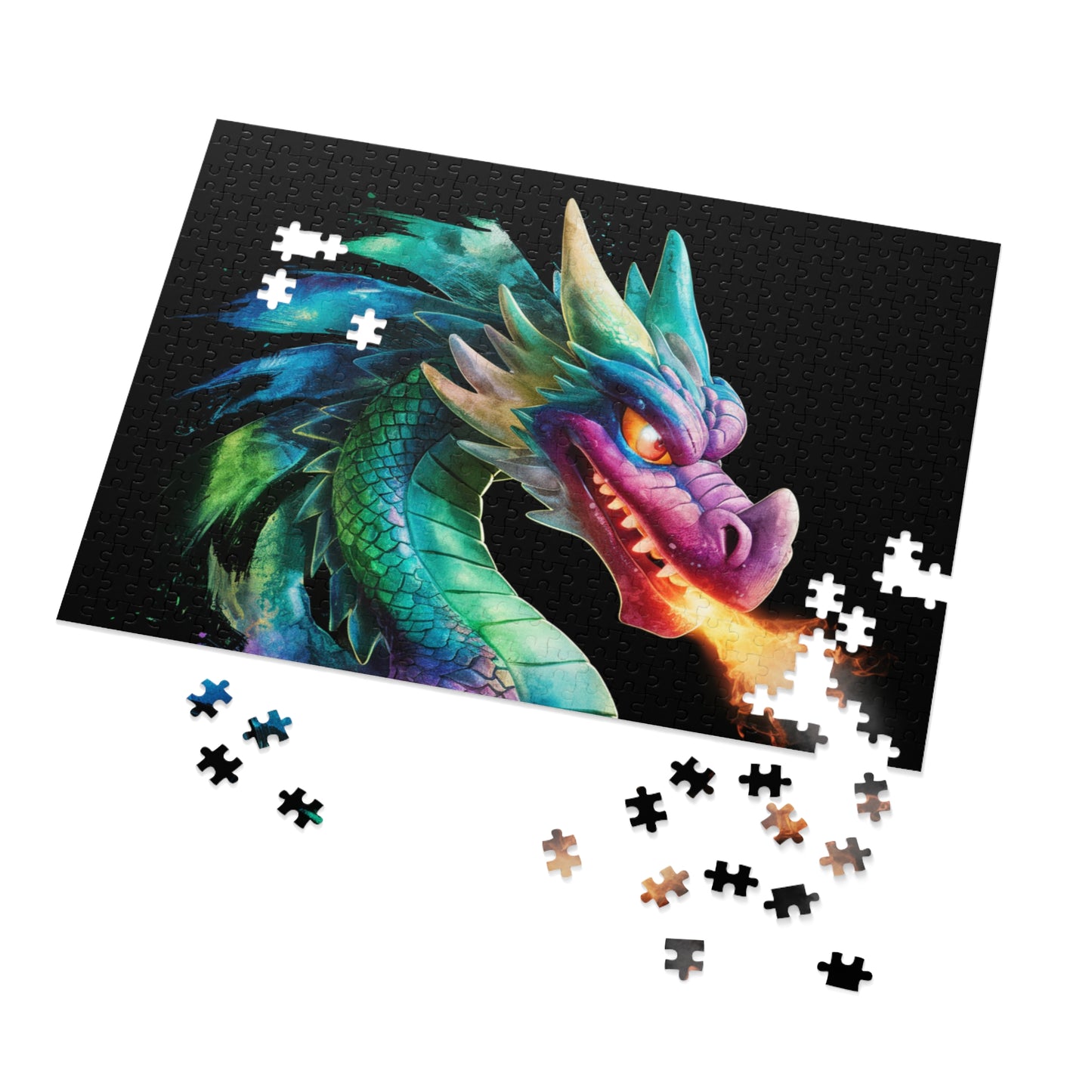 Colorful Fire Breathing Dragon Puzzle - 252, 500, 1000, 2000 Piece Fantasy Jigsaw Gift for Adults, Kids, Gamers, & Art Lovers