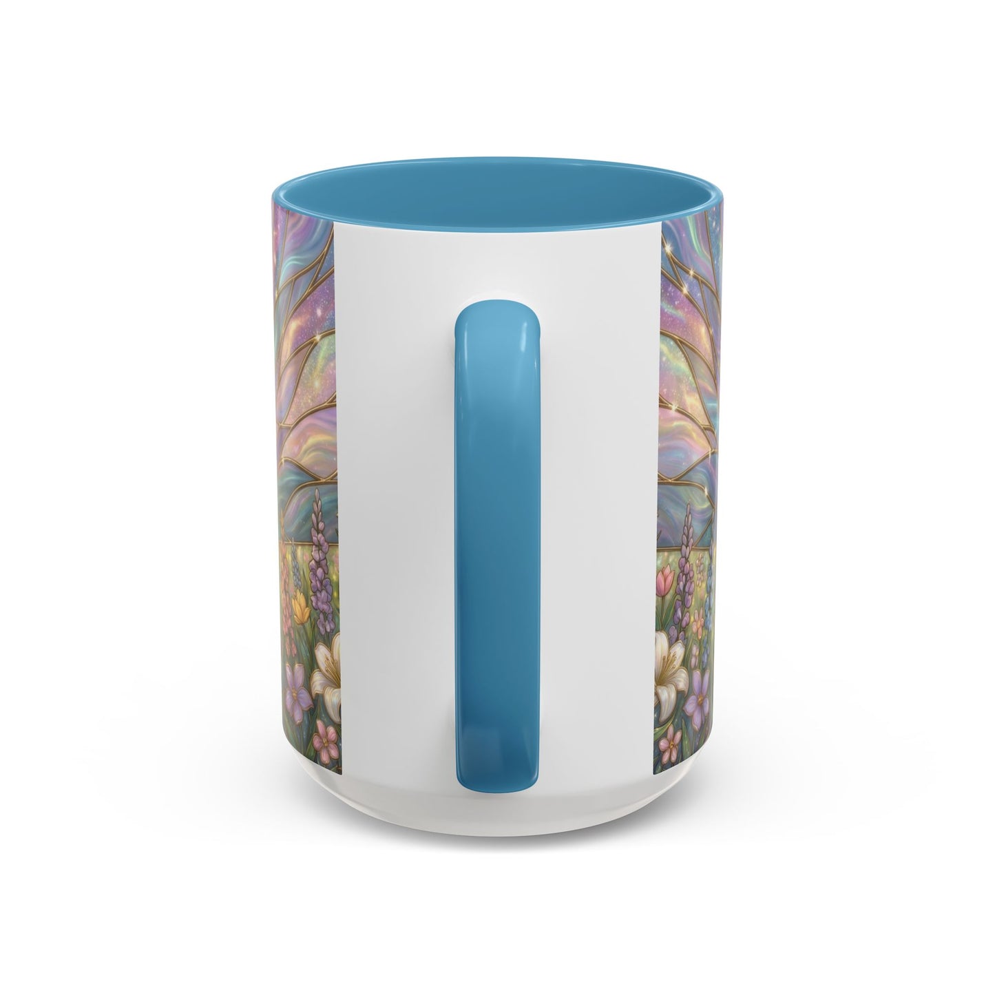 Stained Glass Cross Mug, Easter Lily Coffee Cup, Christian Religious Gift, Pastel Floral Faith Mug, Spring Believer Cup, Baptism Present