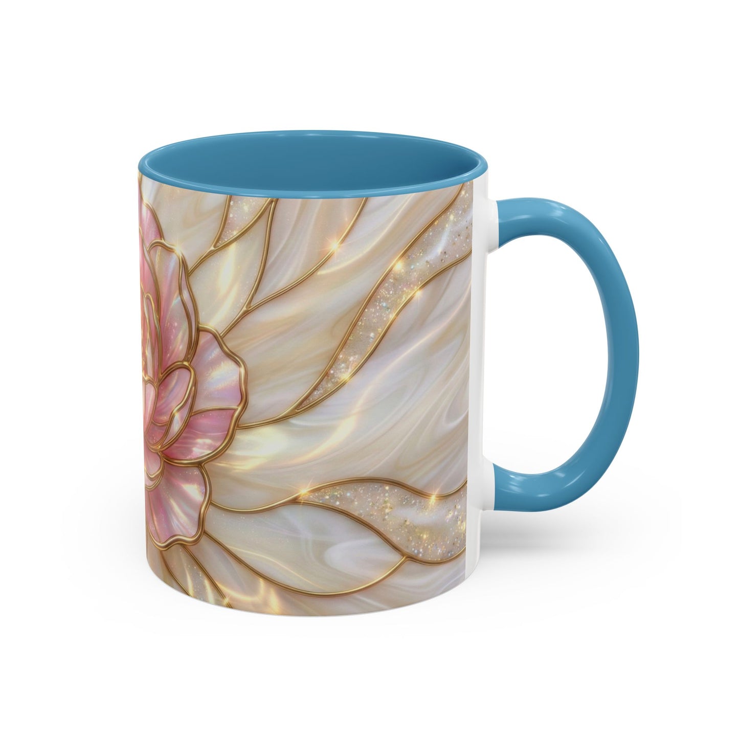 Pink Peony Stained Glass Mug, Gold Floral Coffee Cup, Elegant Flower Gift For Her, Fairycore Tea Cup, Mothers Day Present, Pearl Art Decor