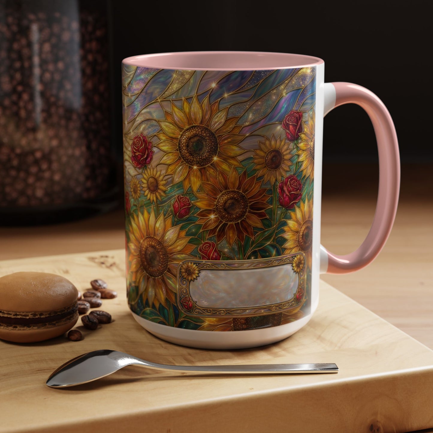 Personalized Stained Glass Sunflower Mug, Custom Red Rose Floral Coffee Cup, Celestial Night Sky Botanical Teacup, Gift For Flower Lover