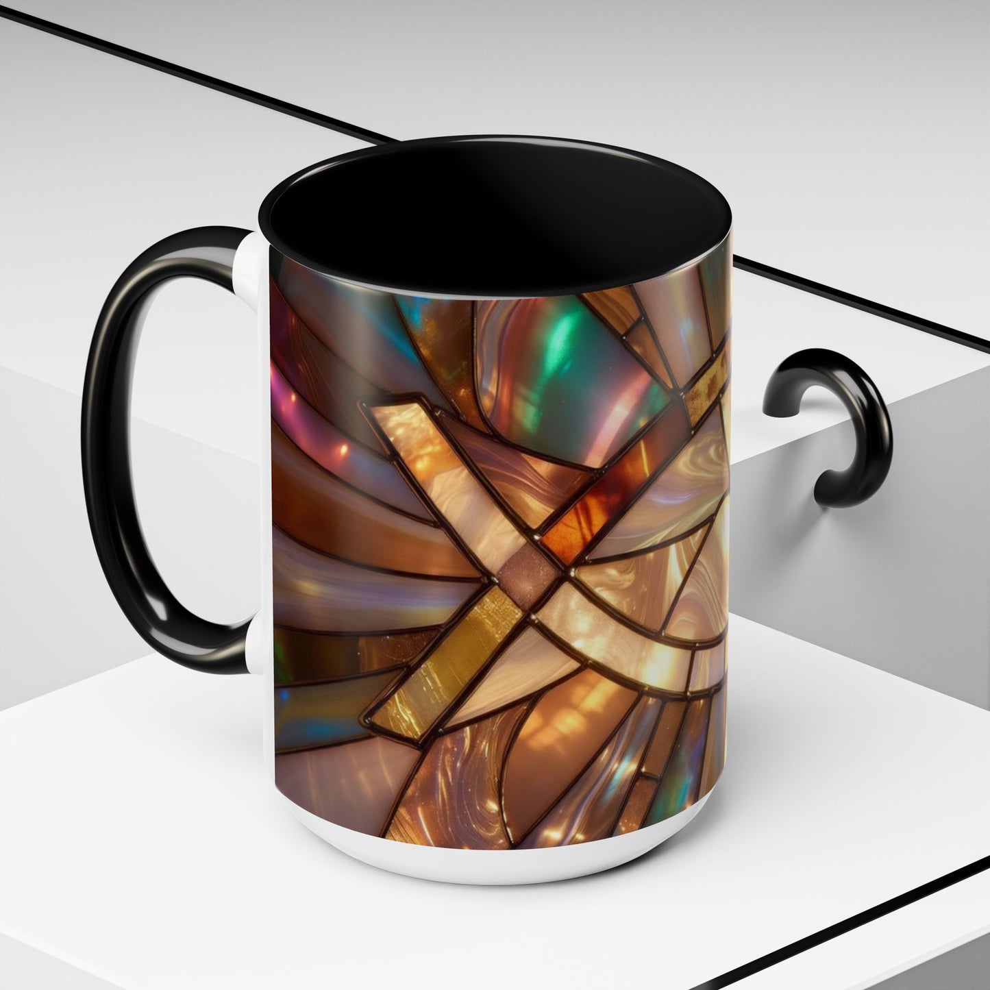 Stained Glass Ichthys Mug, Jesus Fish Christian Coffee Cup, Religious Art Mug, Faith Gift For Women, Inspirational Stained Glass Christian Symbol Design