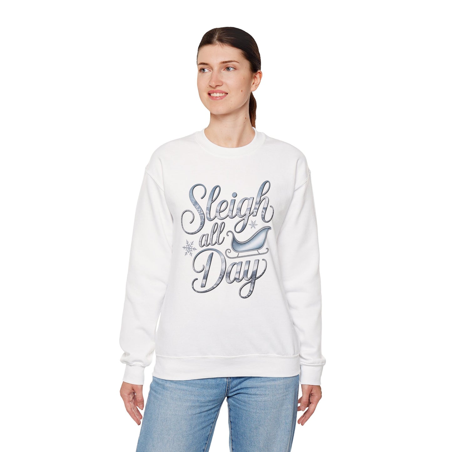 Sleigh All Day Christmas Sweatshirt, Funny Holiday Sweater, Cozy Unisex Crewneck, Cute Festive Winter Gift For Friends And Family