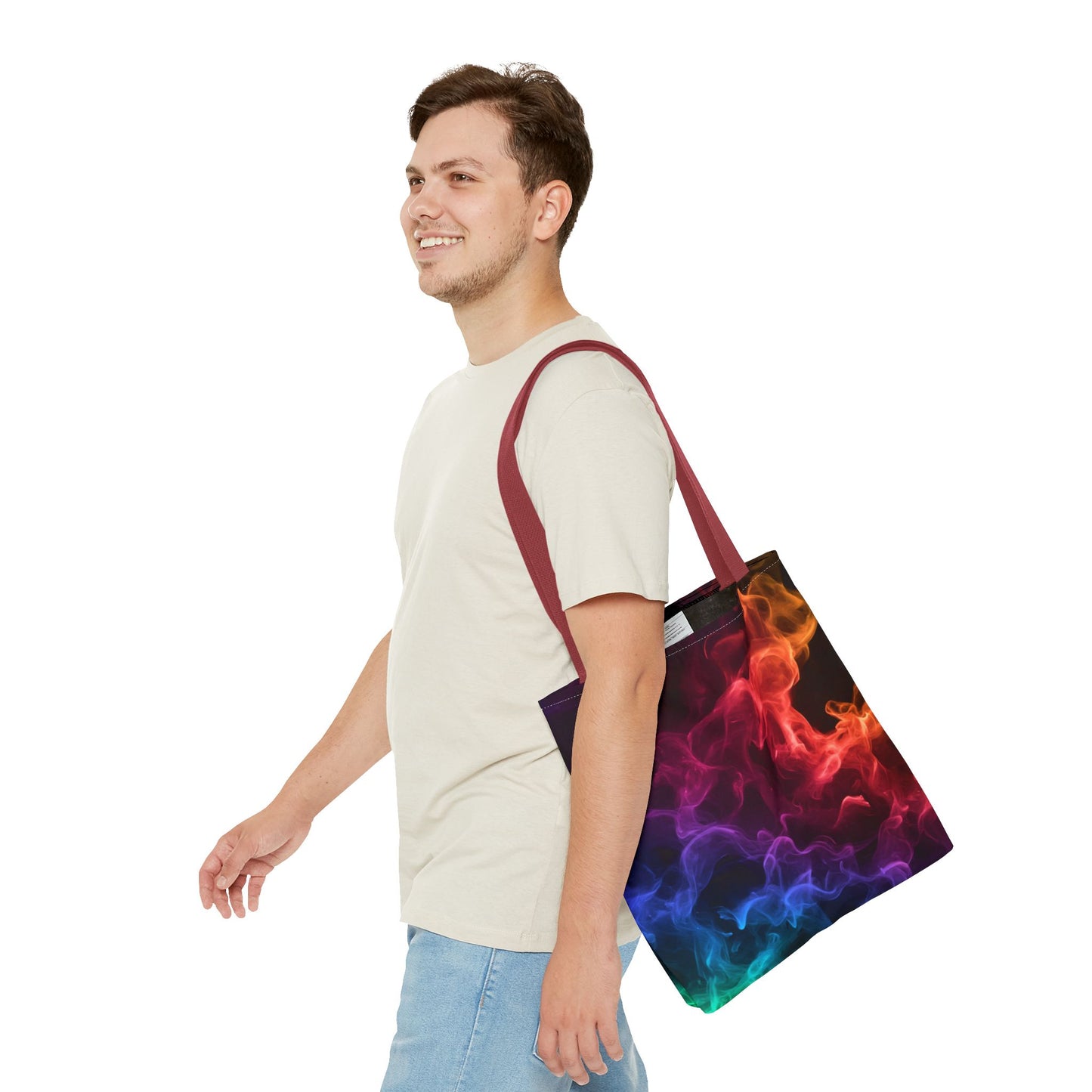 Chromatic Ember Tote Bag, Colorful Smoke Art Design With Red, Blue, And Orange Hues, Abstract Reusable Tote For Artists, Gifts, And Everyday Use