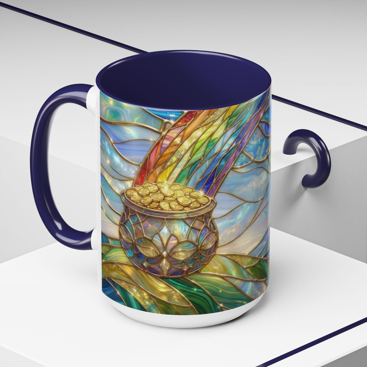 Stained Glass Rainbow Mug, Pot Of Gold Coffee Cup, St Patricks Day Gift, Magical Fantasy Tea Cup, Lucky Irish Leprechaun, Colorful Art