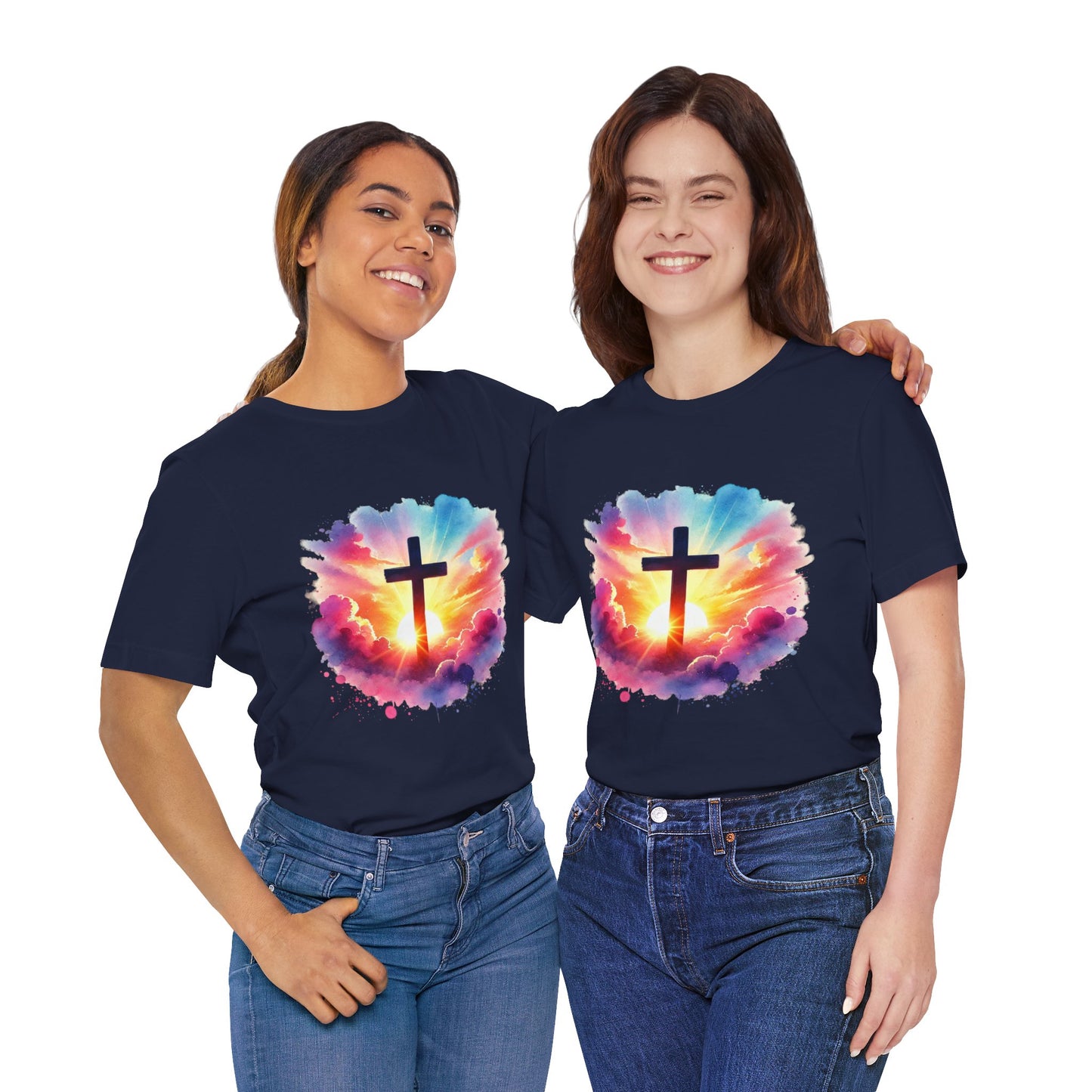 Faith Cross Sunburst Christian Tee | Inspirational Christian T-Shirt | Colorful Sunrise Cross Shirt | Faith Gifts for Women Men