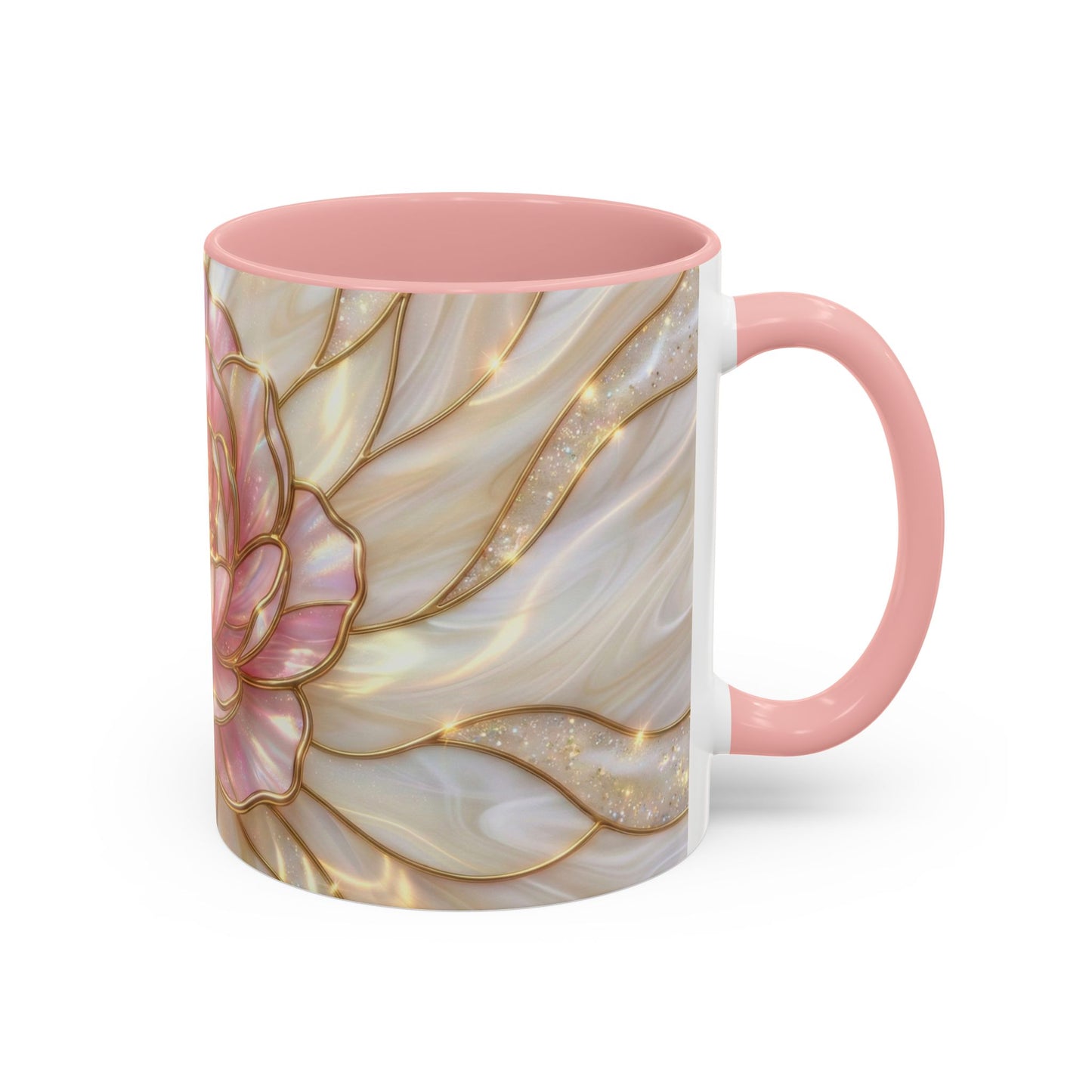 Pink Peony Stained Glass Mug, Gold Floral Coffee Cup, Elegant Flower Gift For Her, Fairycore Tea Cup, Mothers Day Present, Pearl Art Decor