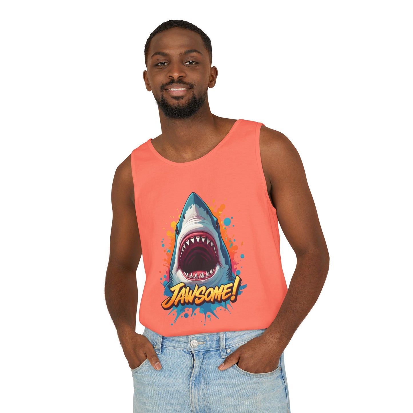 Jawsome Shark Graphic Tank Top | Funny Retro 90s-Style Shark Tee for Men and Women | Bold Ocean Print, Humor Gift, Summer Trending
