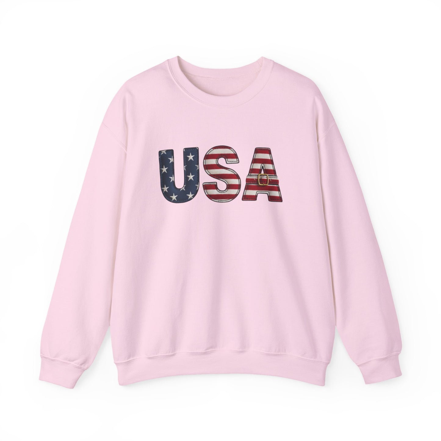 Faux Patchwork USA Sweatshirt, Patriotic Quilt Style Top, Rustic Americana Crewneck, 4th of July Shirt, Country USA Sweater, Vintage Flag Top
