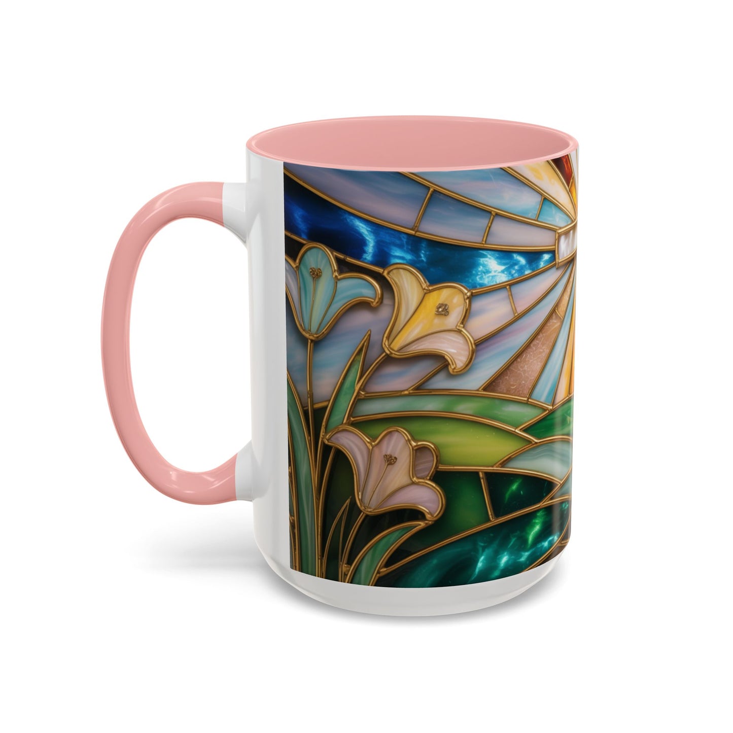 Stained Glass Cross Mug, Christian Coffee Cup, Faith Gift Mug, Religious Art Mug, Floral Church Mug, Inspirational Faith Cup, Easter Gift